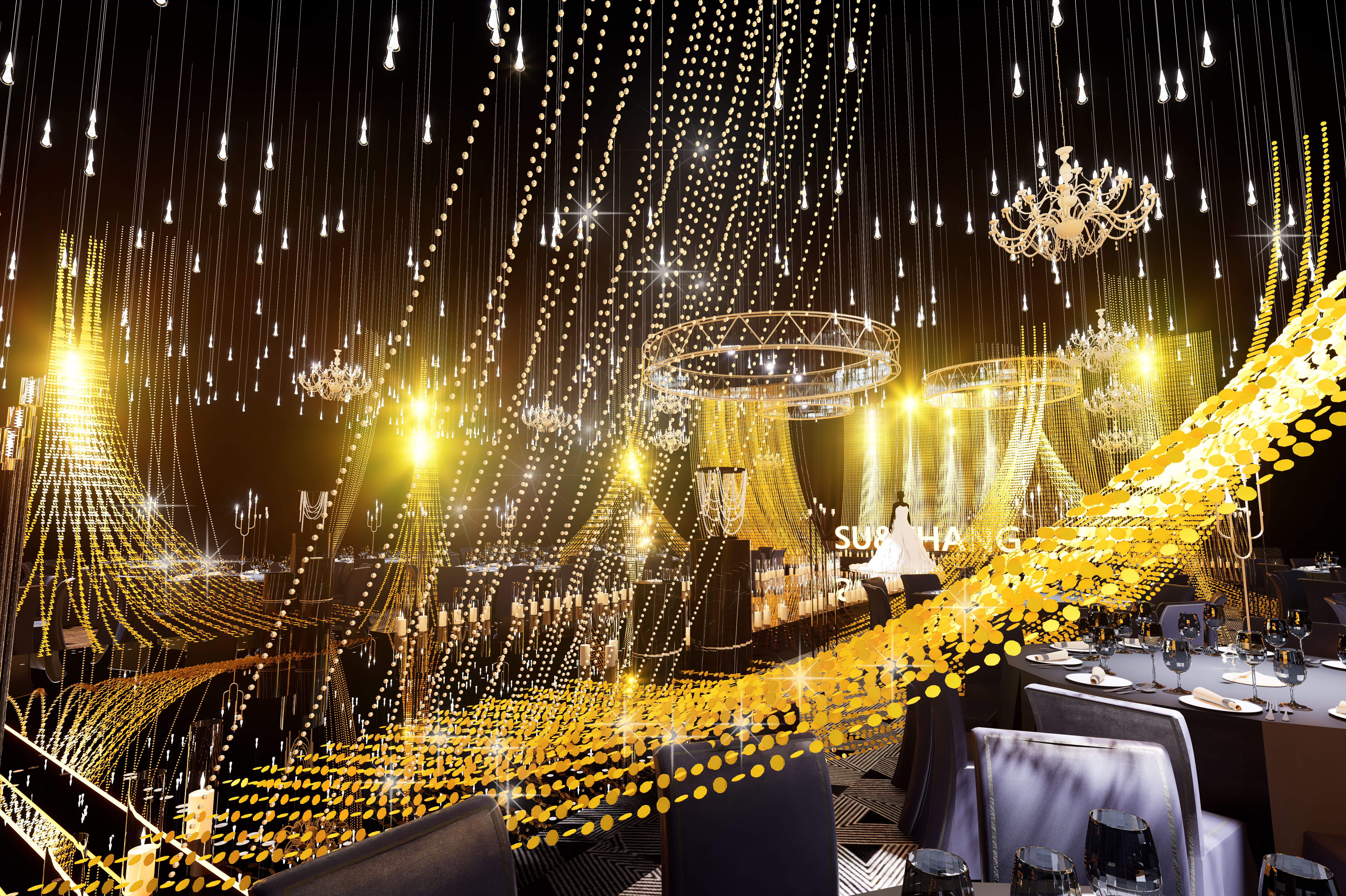 黑金水晶婚礼宴会厅丨中国滨州丨鱼米设计-3