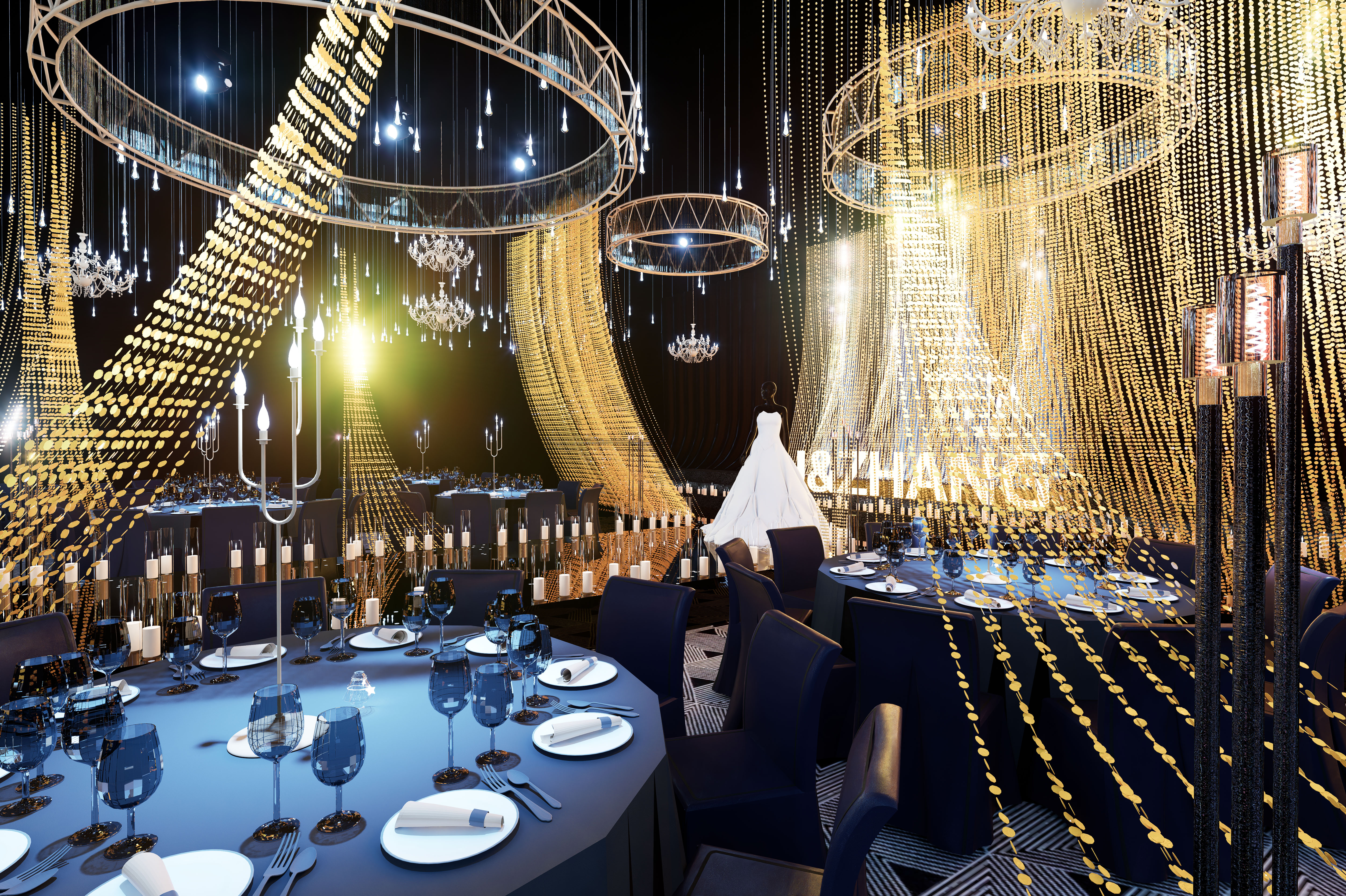 黑金水晶婚礼宴会厅丨中国滨州丨鱼米设计-5