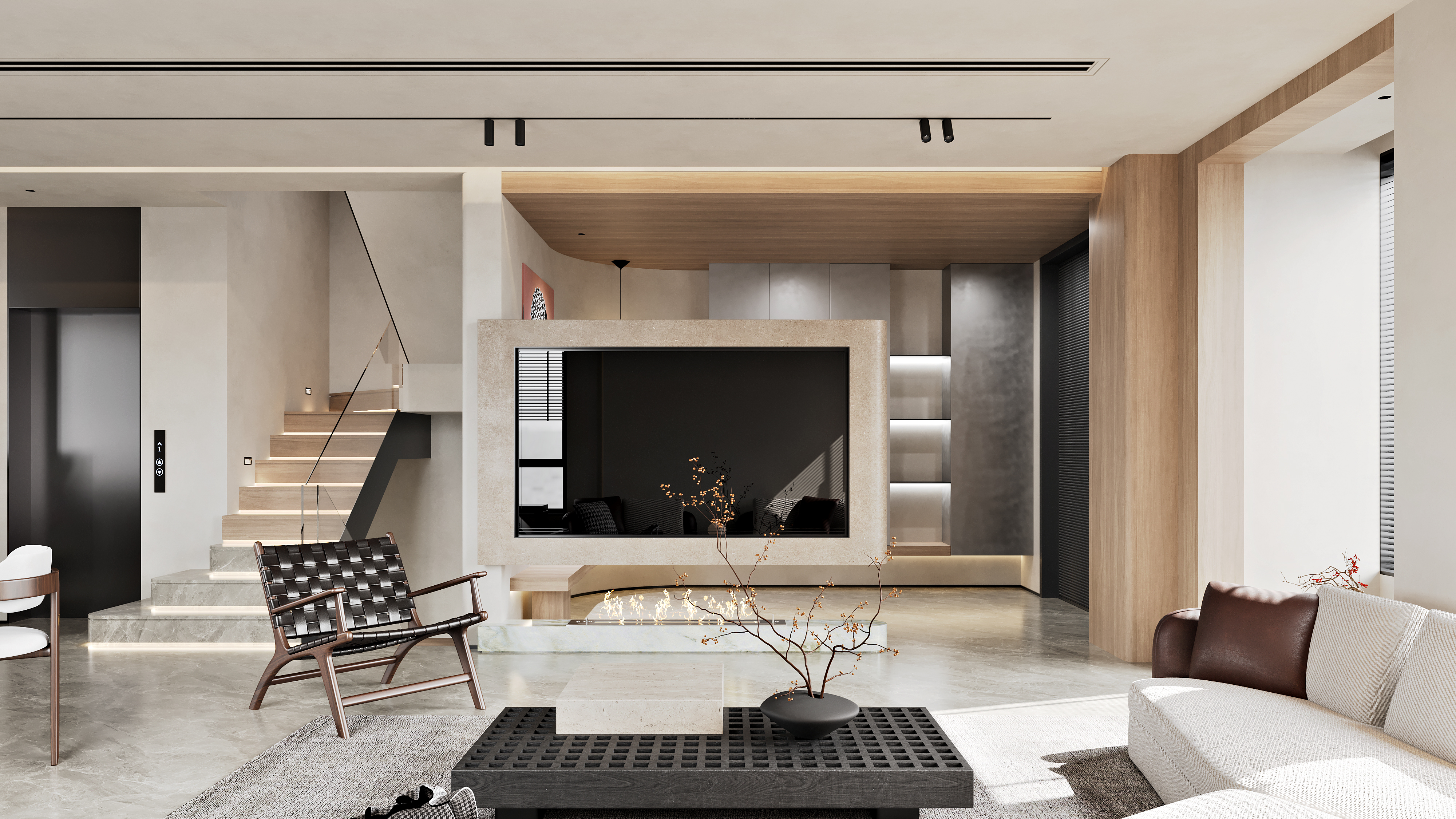 杭州别墅项目-学成府400方现代侘寂风丨中国杭州丨名震设计团队-15