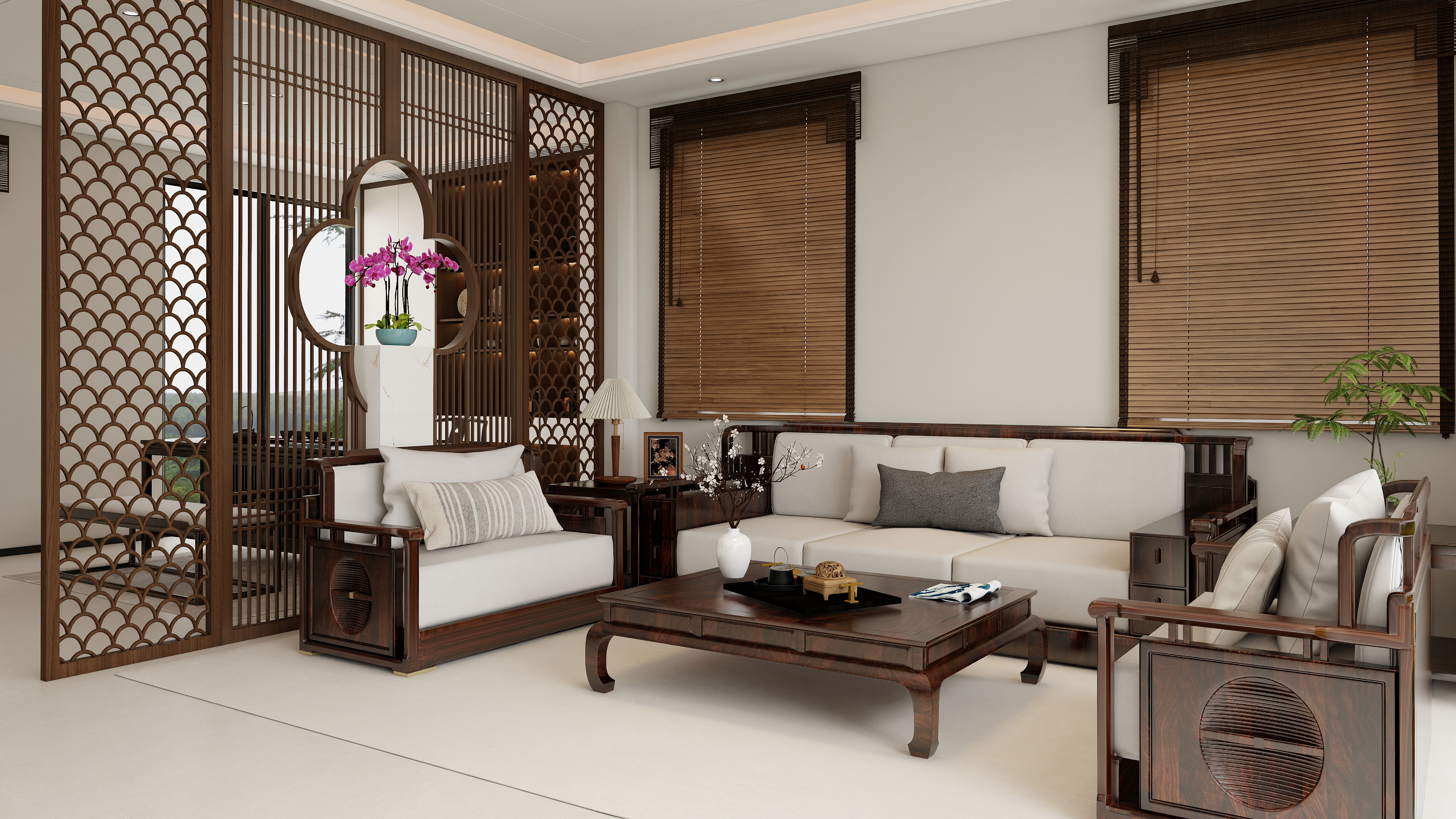 江南里中式客厅丨中国海南藏族自治州丨林林设计-5