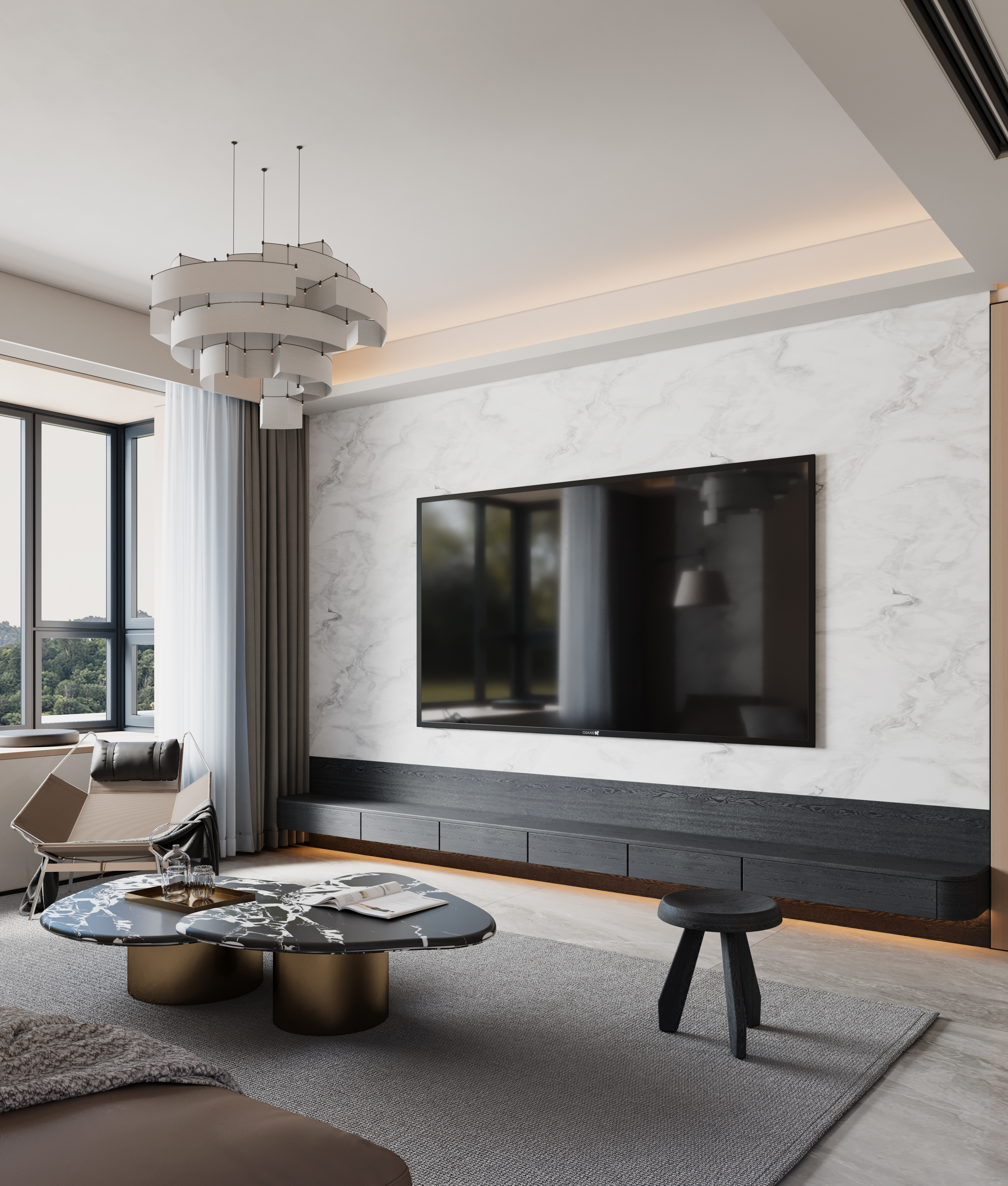 140㎡极简家全案解析：从客厅到玄关的材质对话与空间联动丨中国北京丨也无风雨-0