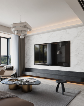 140㎡极简家全案解析：从客厅到玄关的材质对话与空间联动丨中国北京丨也无风雨