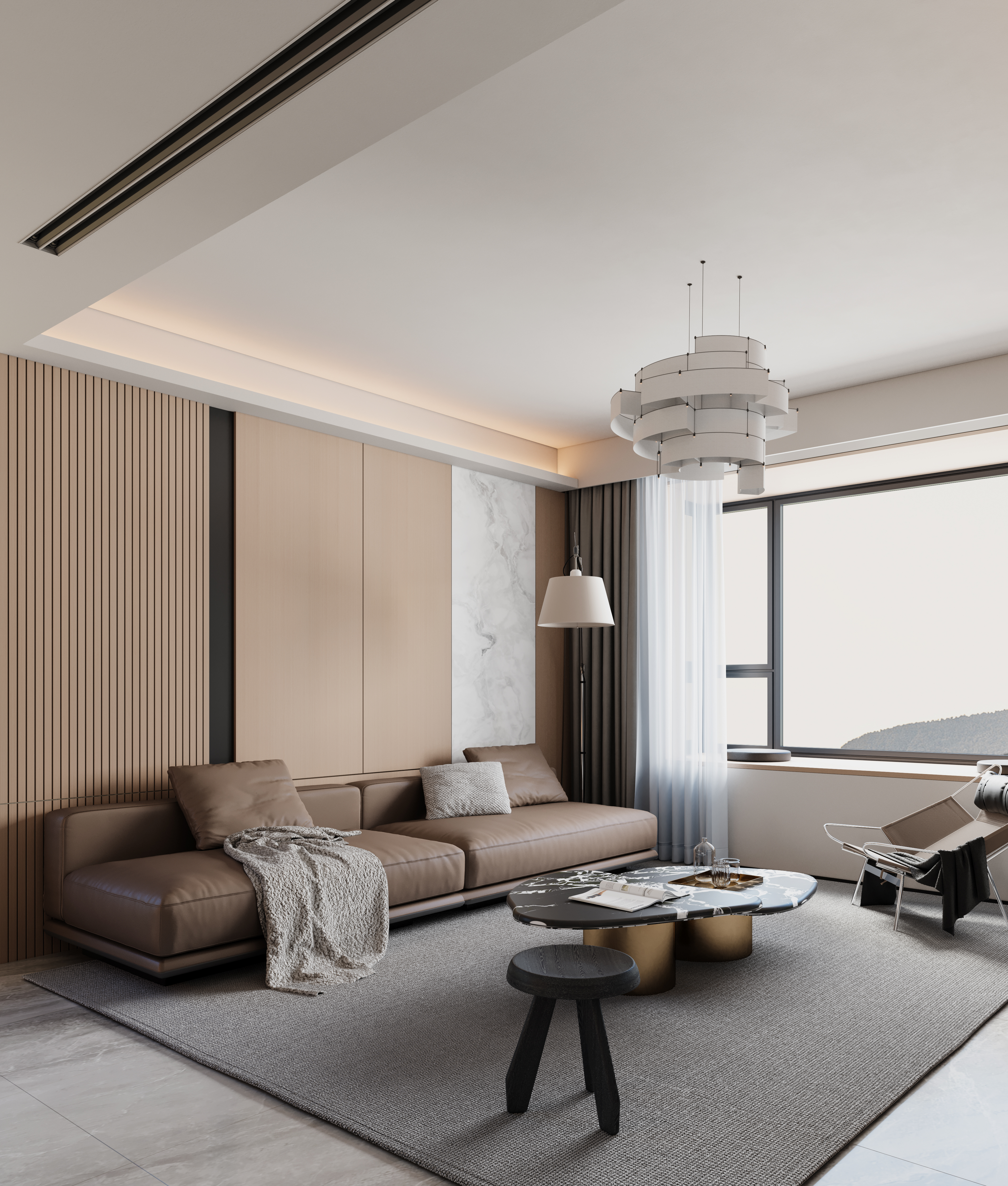 140㎡极简家全案解析：从客厅到玄关的材质对话与空间联动丨中国北京丨也无风雨-1