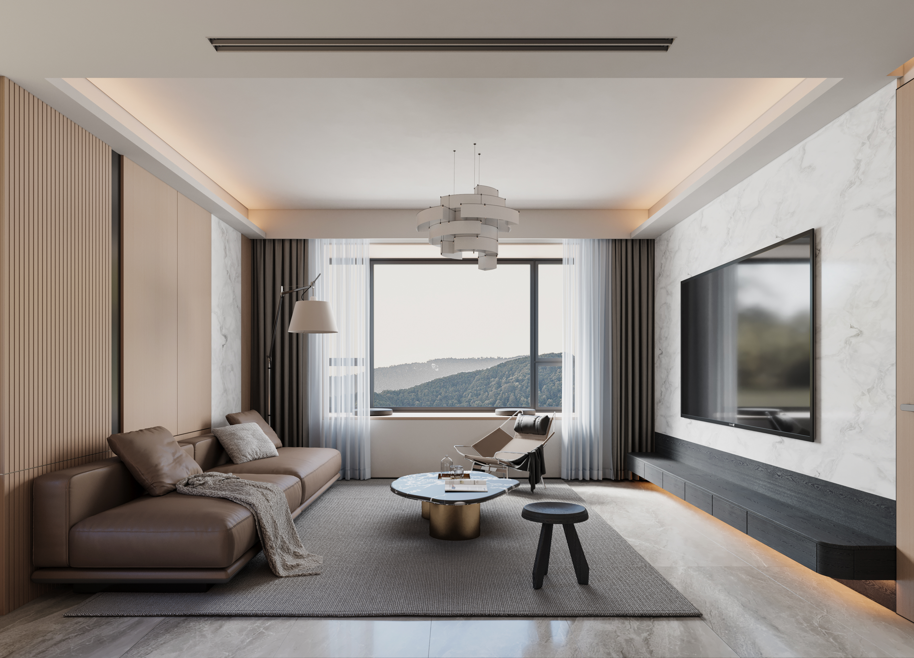 140㎡极简家全案解析：从客厅到玄关的材质对话与空间联动丨中国北京丨也无风雨-5