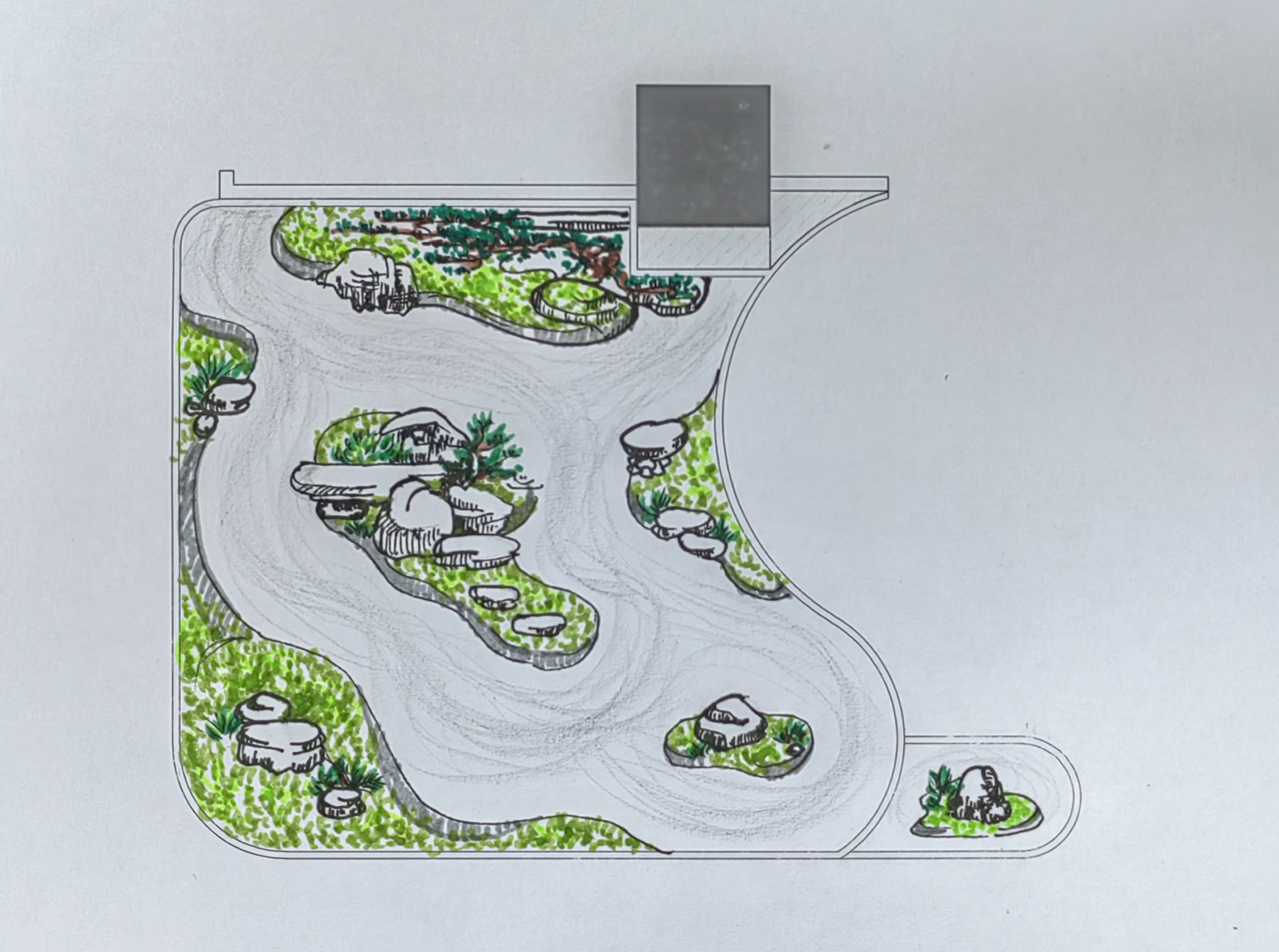 商场改办公  手扶梯装饰  办公室绿化  枯山水  茶水间丨中国漳州丨换糖铺-3