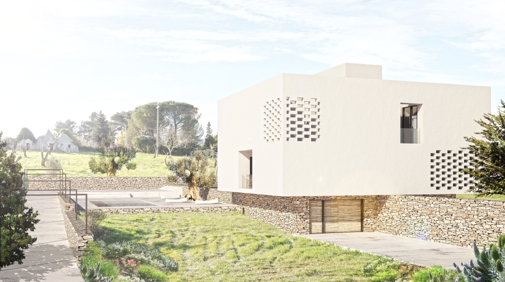 阿普利亚山丘上的现代建筑 | 白色体积与土地曲线完美融合-0
