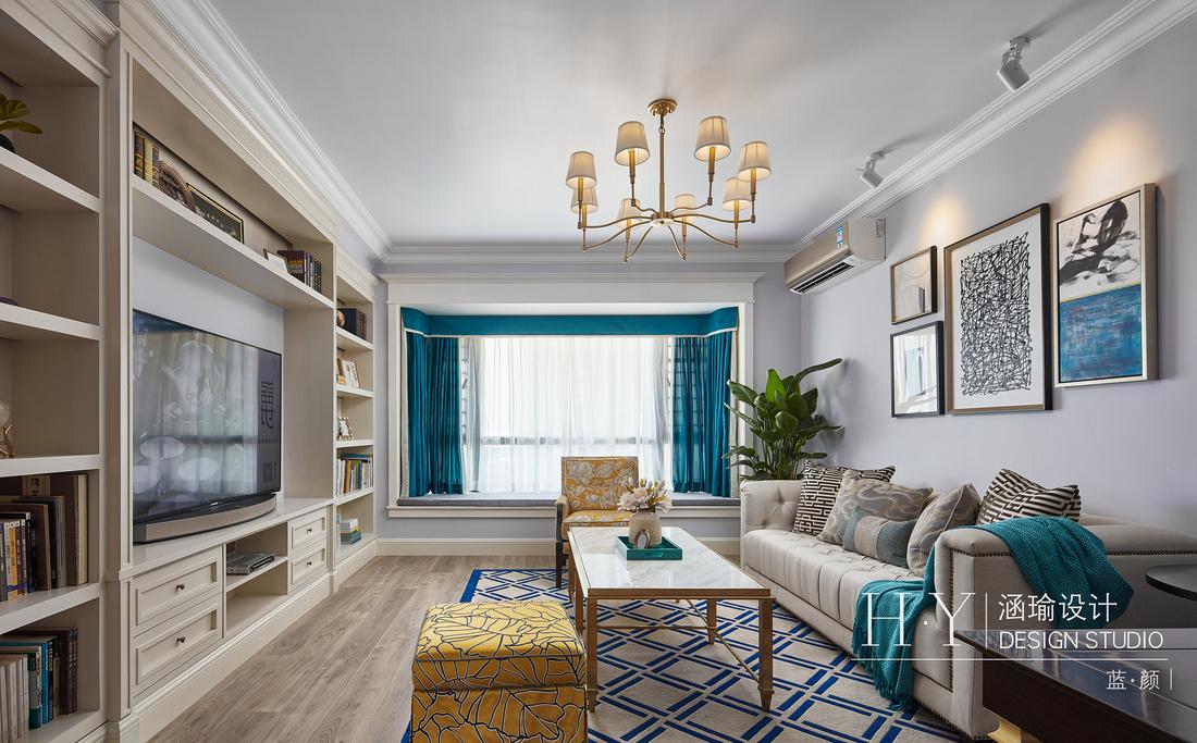 涵瑜设计丨平层书香独韵,盛世蓝颜-5
