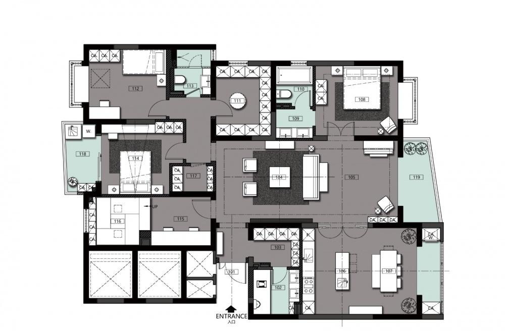 上海本墨设计丨平层丨70W打造218㎡超优雅美式乡村风大宅-7