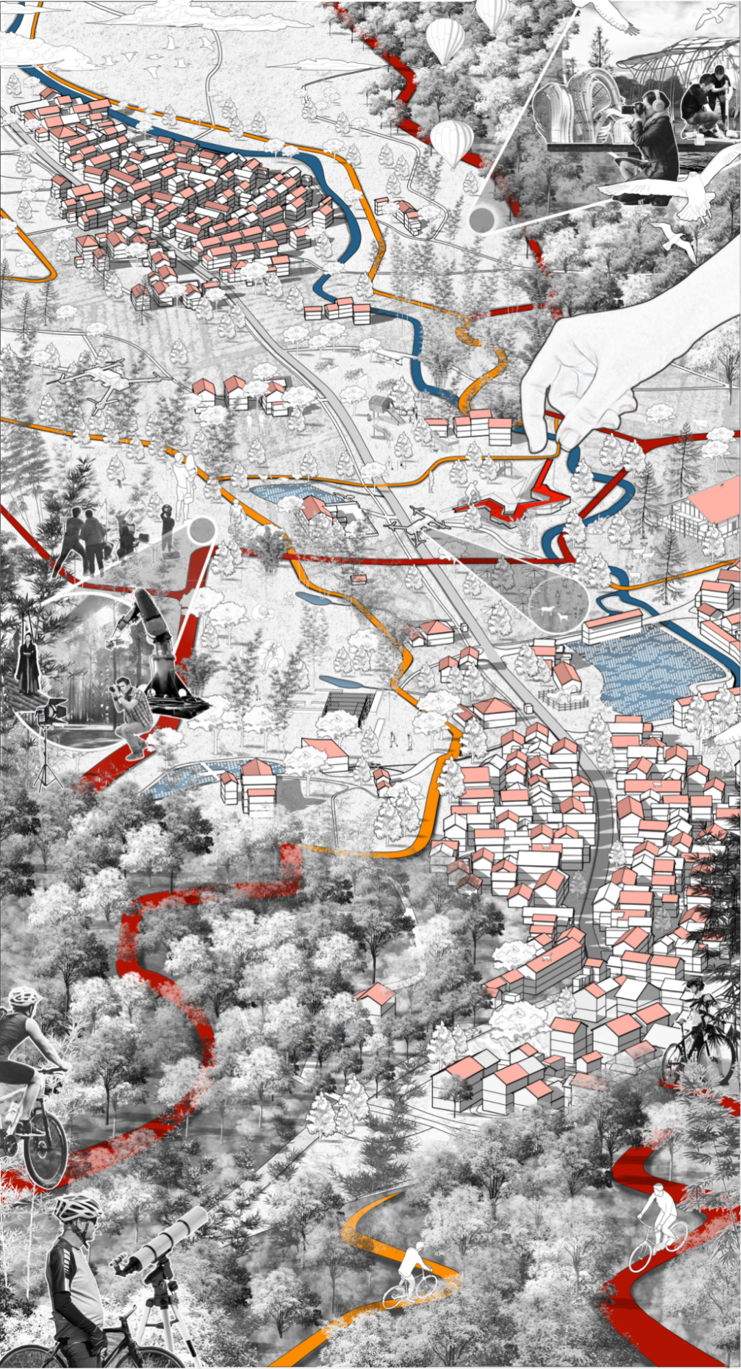 重大大三超强“建筑+城规”组合获大学生乡村规划竞赛最佳创意+二等奖！格局打开！乡村振兴巧妙代入“竹海骑行”理念，感知立体景观变化-340
