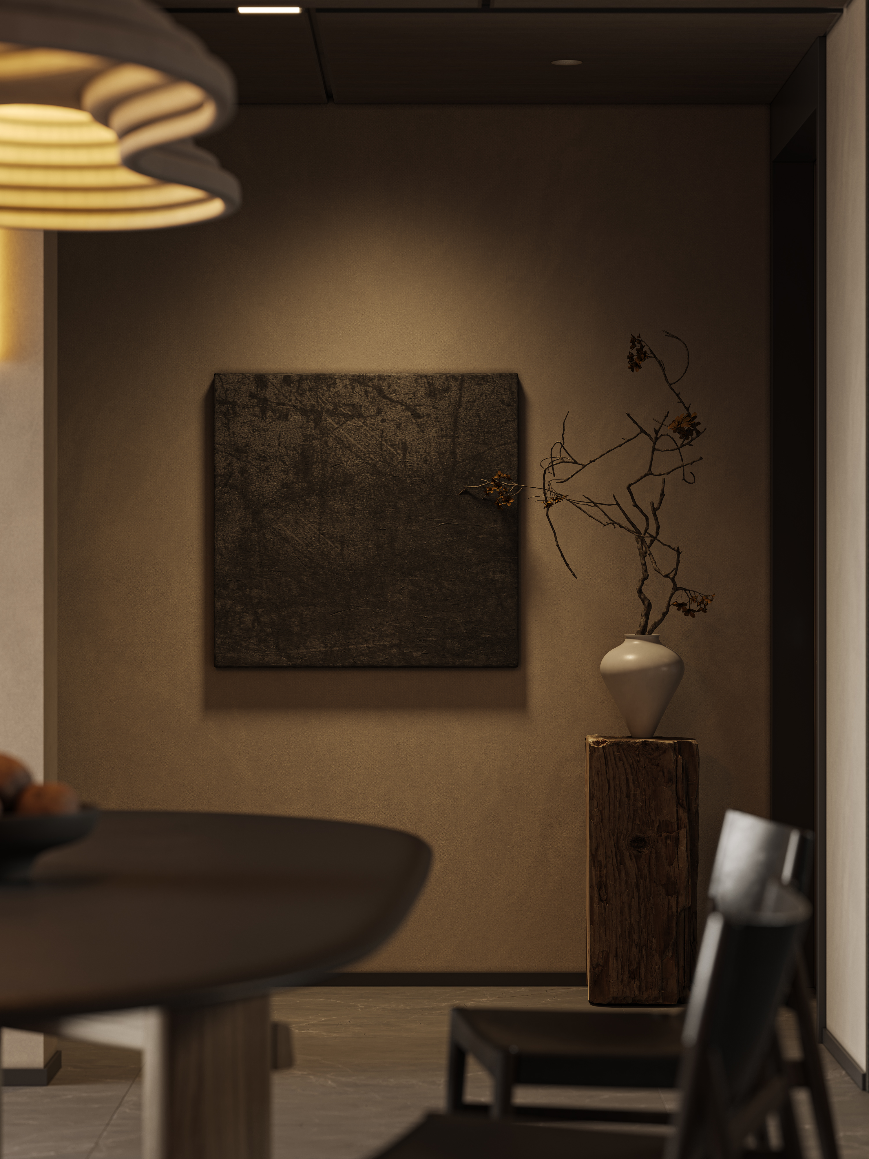 近日渲染现代侘寂风，客厅-1