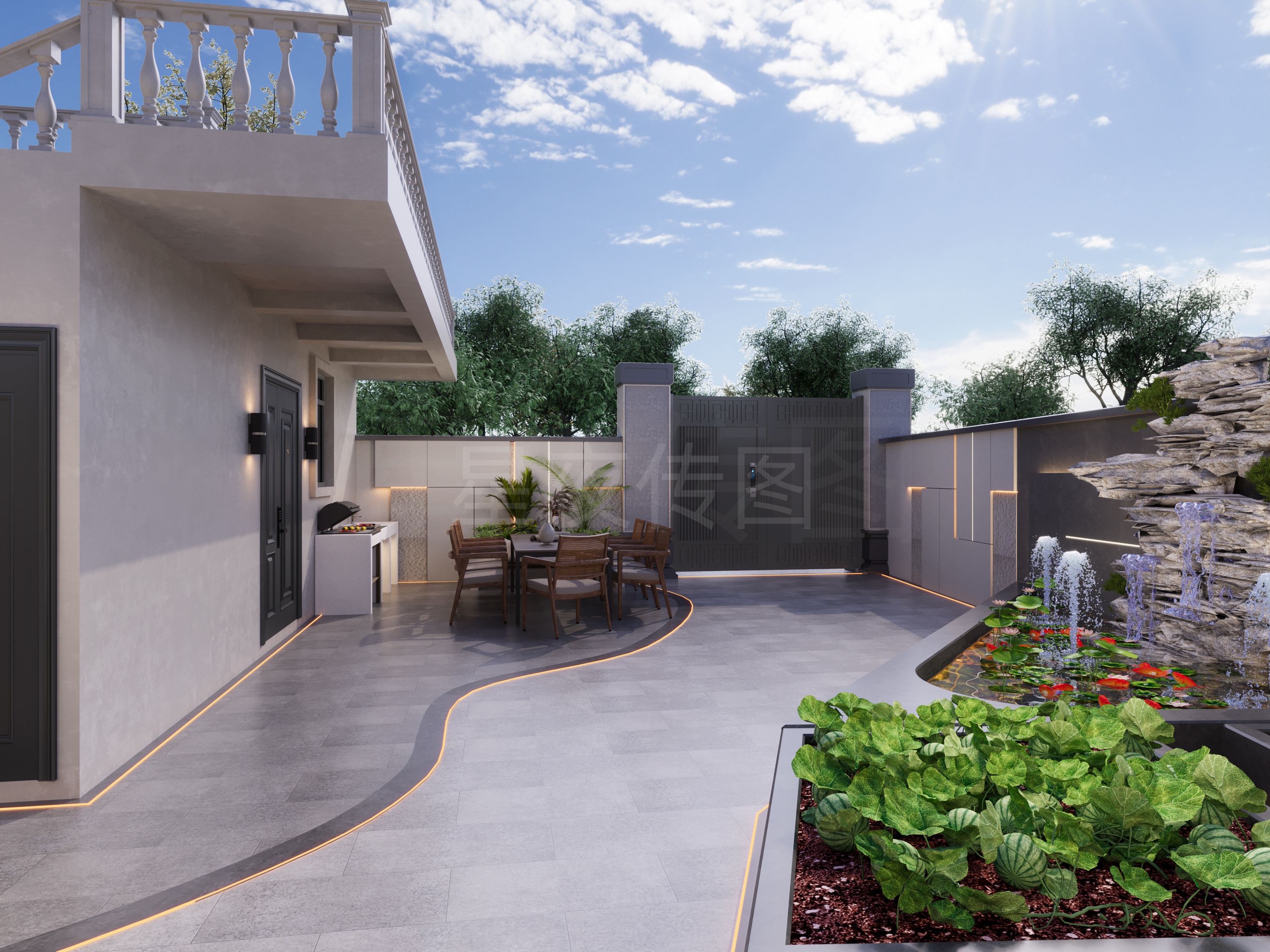 别墅  庭院 外景 效果图-10