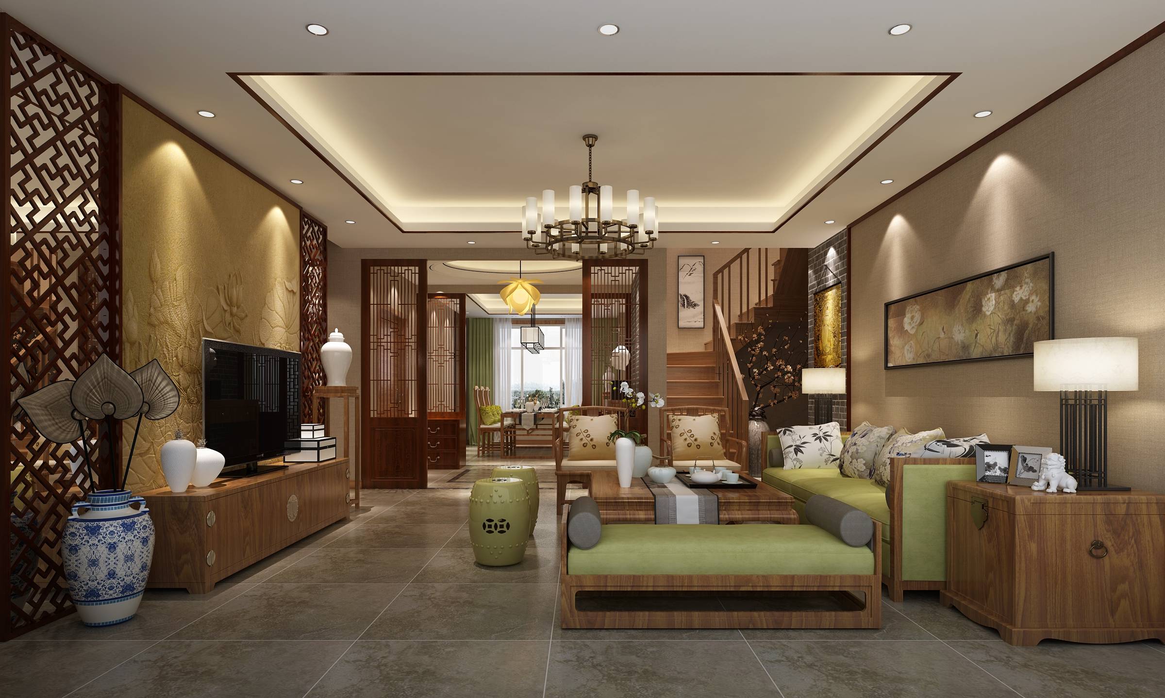 新中式 中式古典 奢华家装别墅样板房-8-19