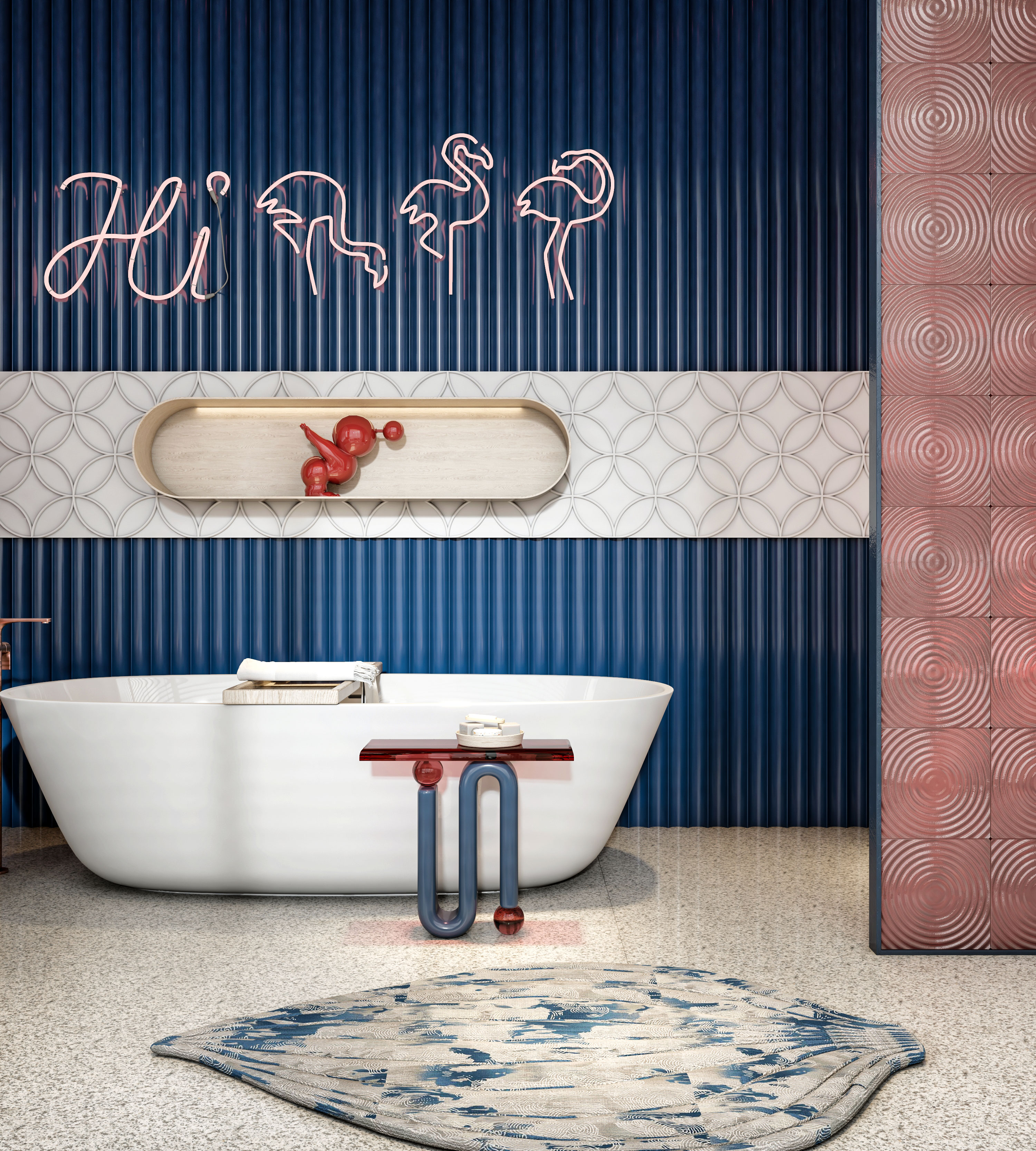 蓝色和红色的浴室 儿童浴室丨HANAN AMR-9