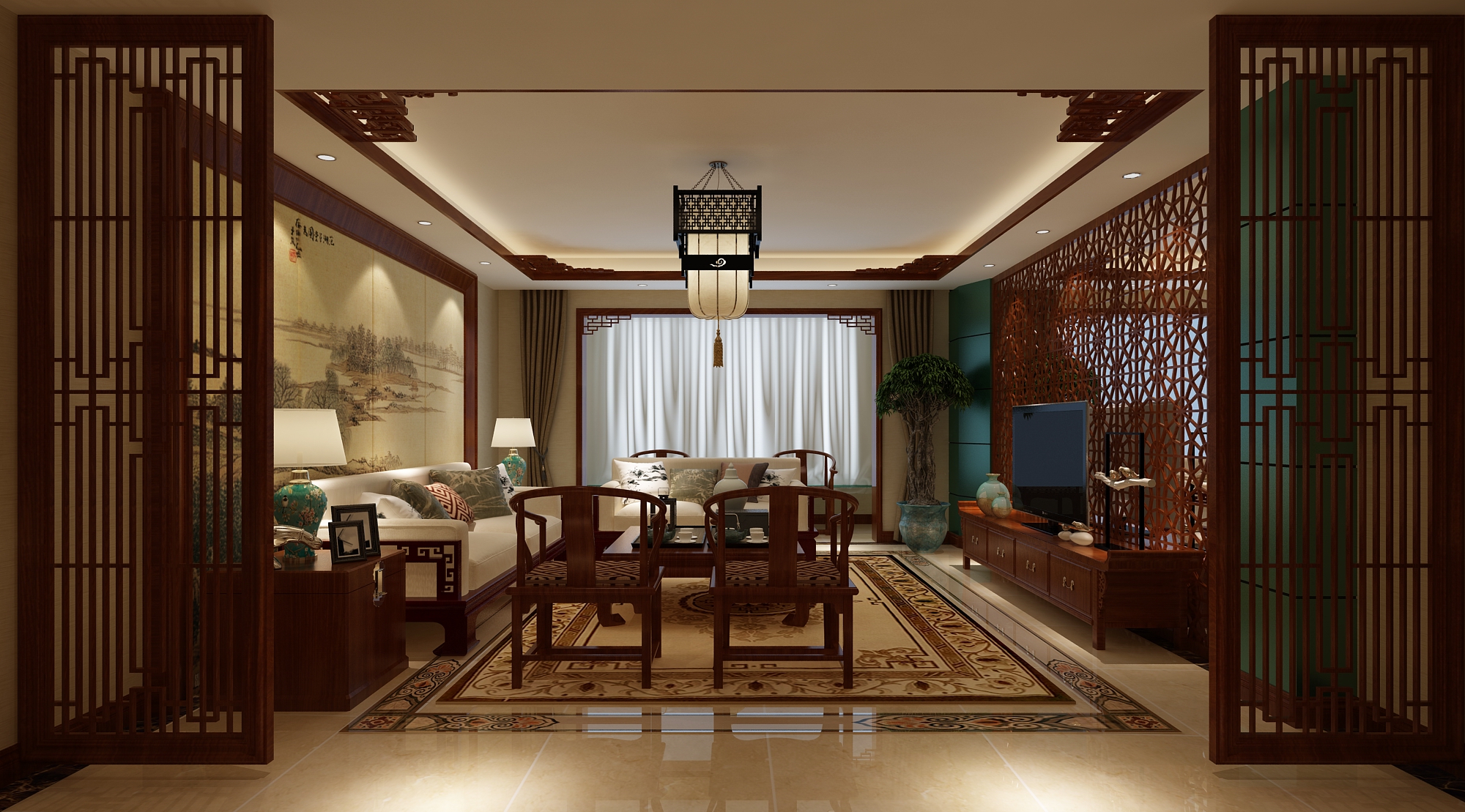 新中式 中式古典 奢华家装别墅样板房-8-21