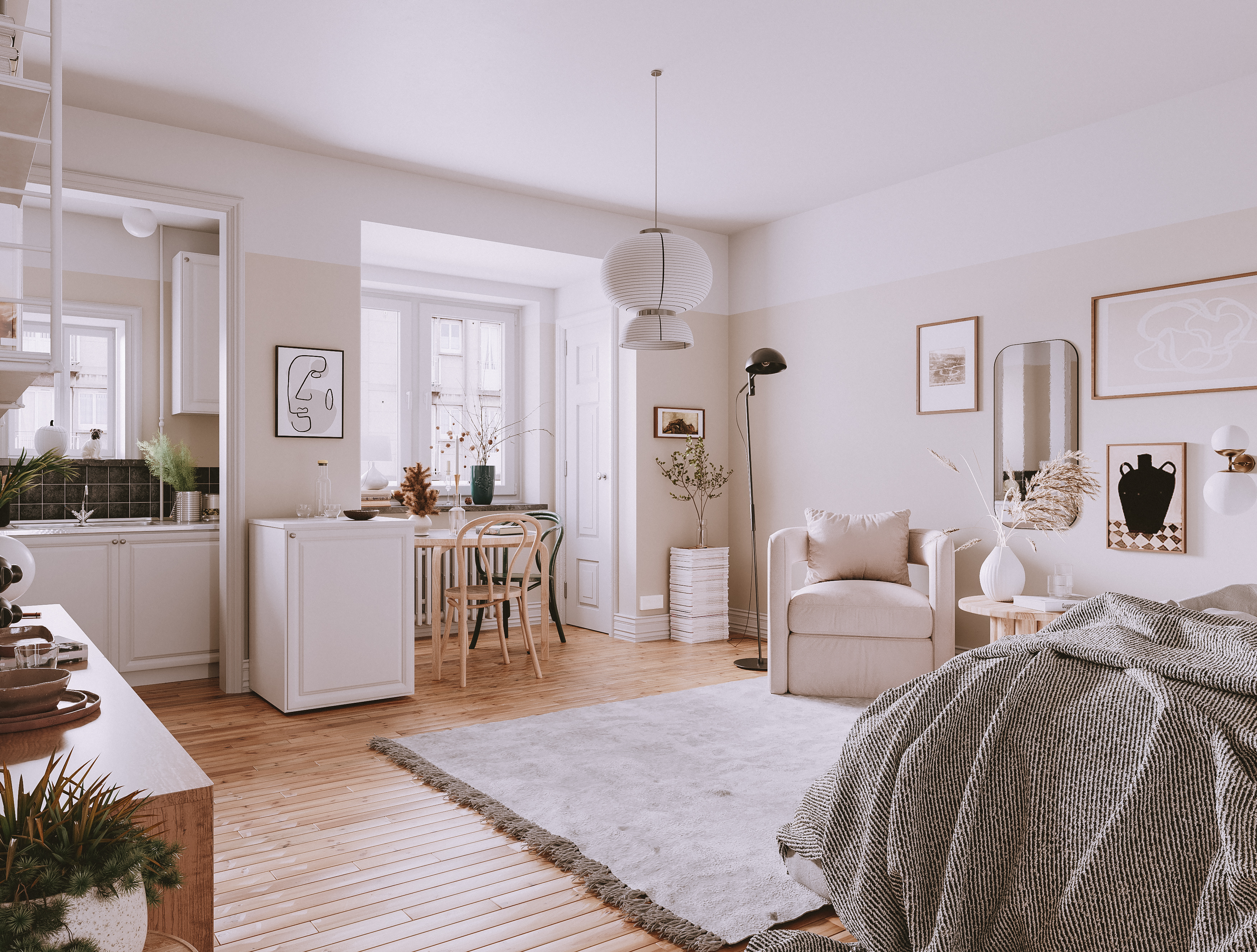 极简白色公寓，VRAY5 打造宜居小空间-1