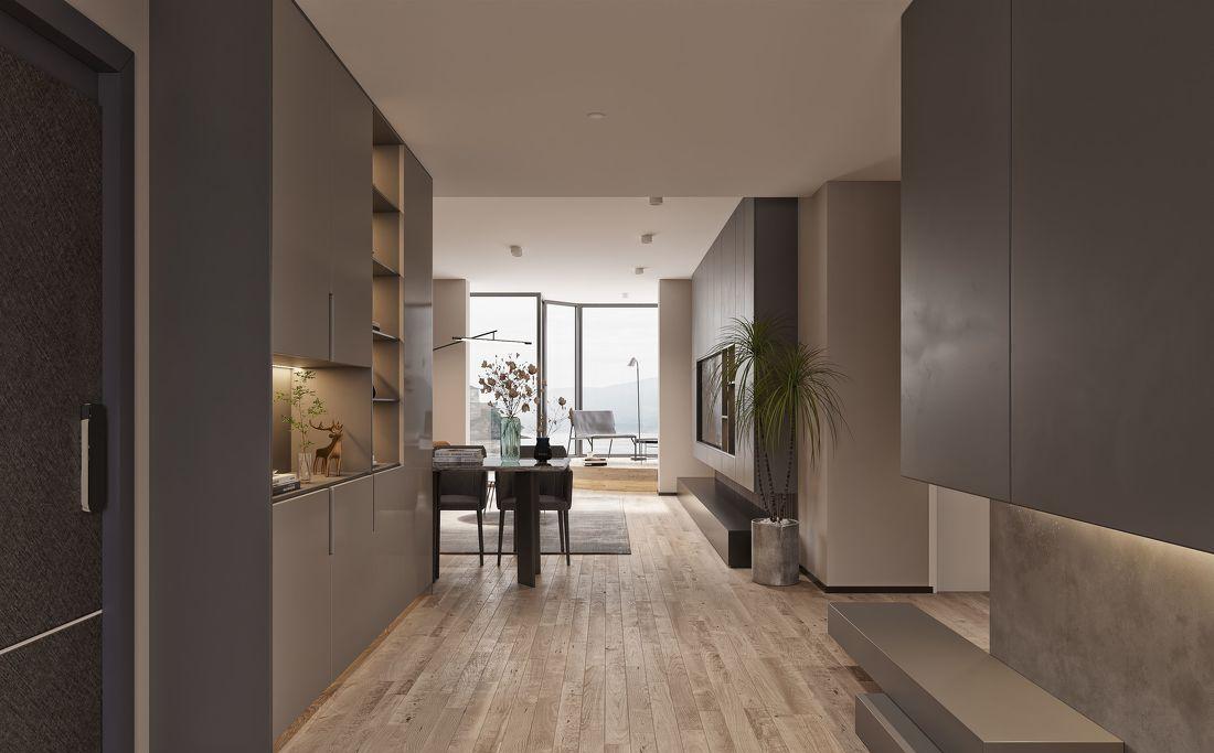 黑白灰碰撞木色打造储物空间充足的家|研筑国际-0