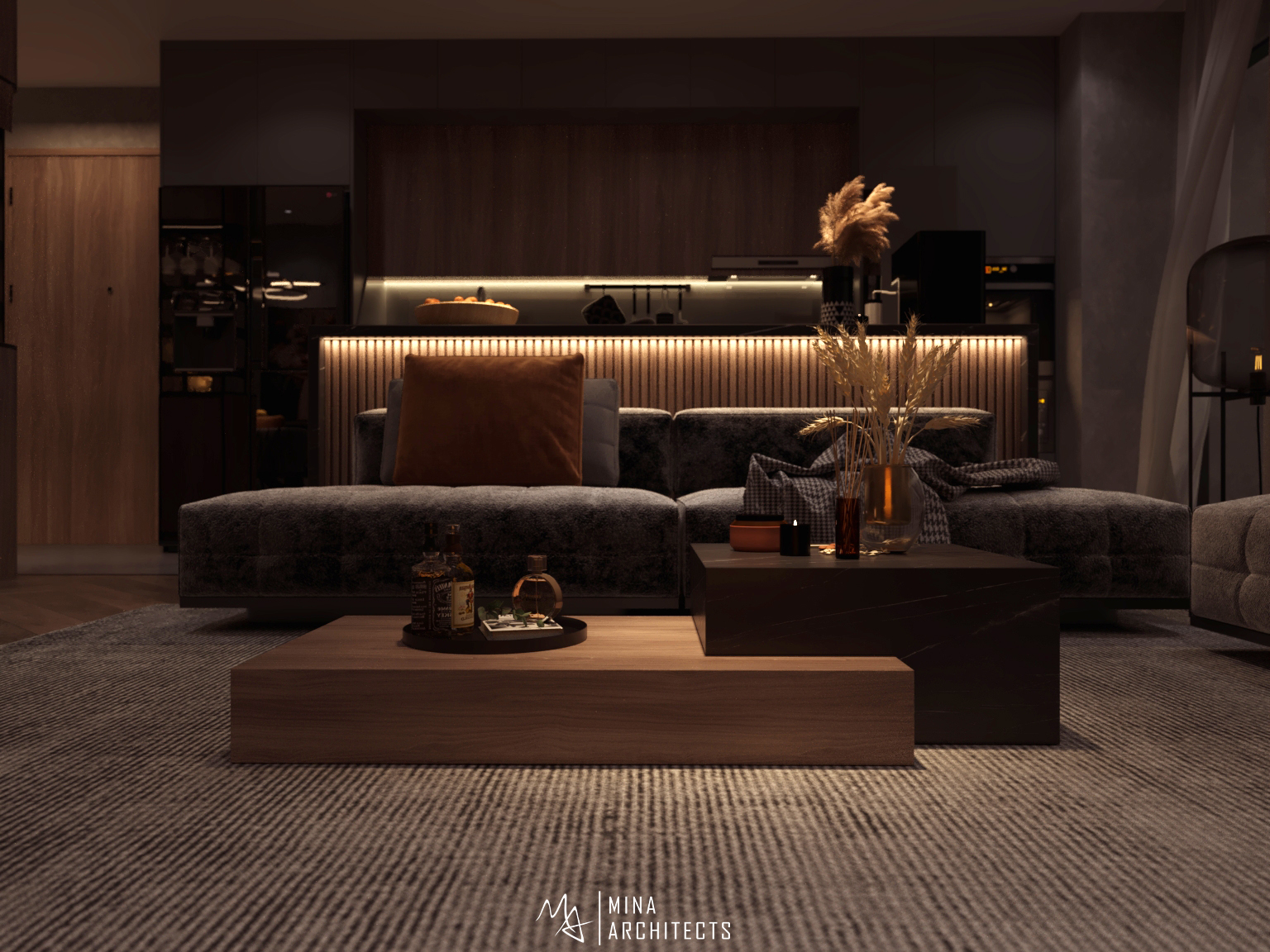 现代舒适开放式厨房与客厅设计-15