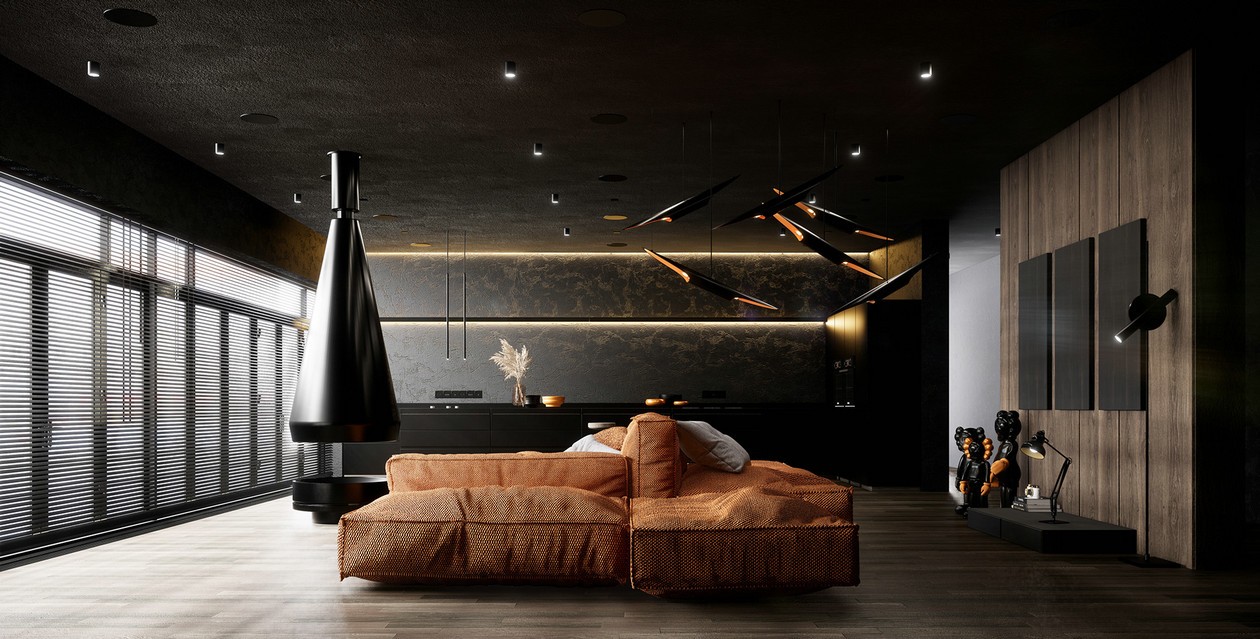 148㎡高级黑+橙色 见证激情的力量，打造经典时尚-1