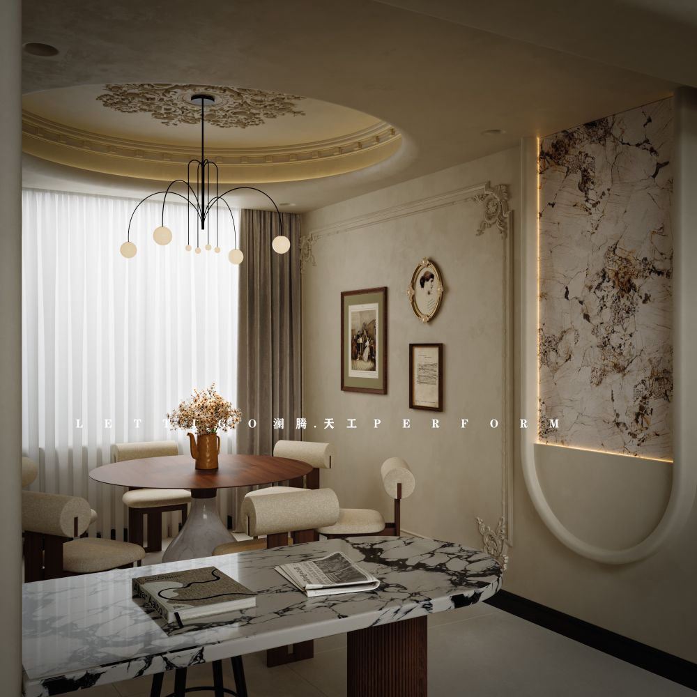 奶油法式挑空客厅+好多特写-9