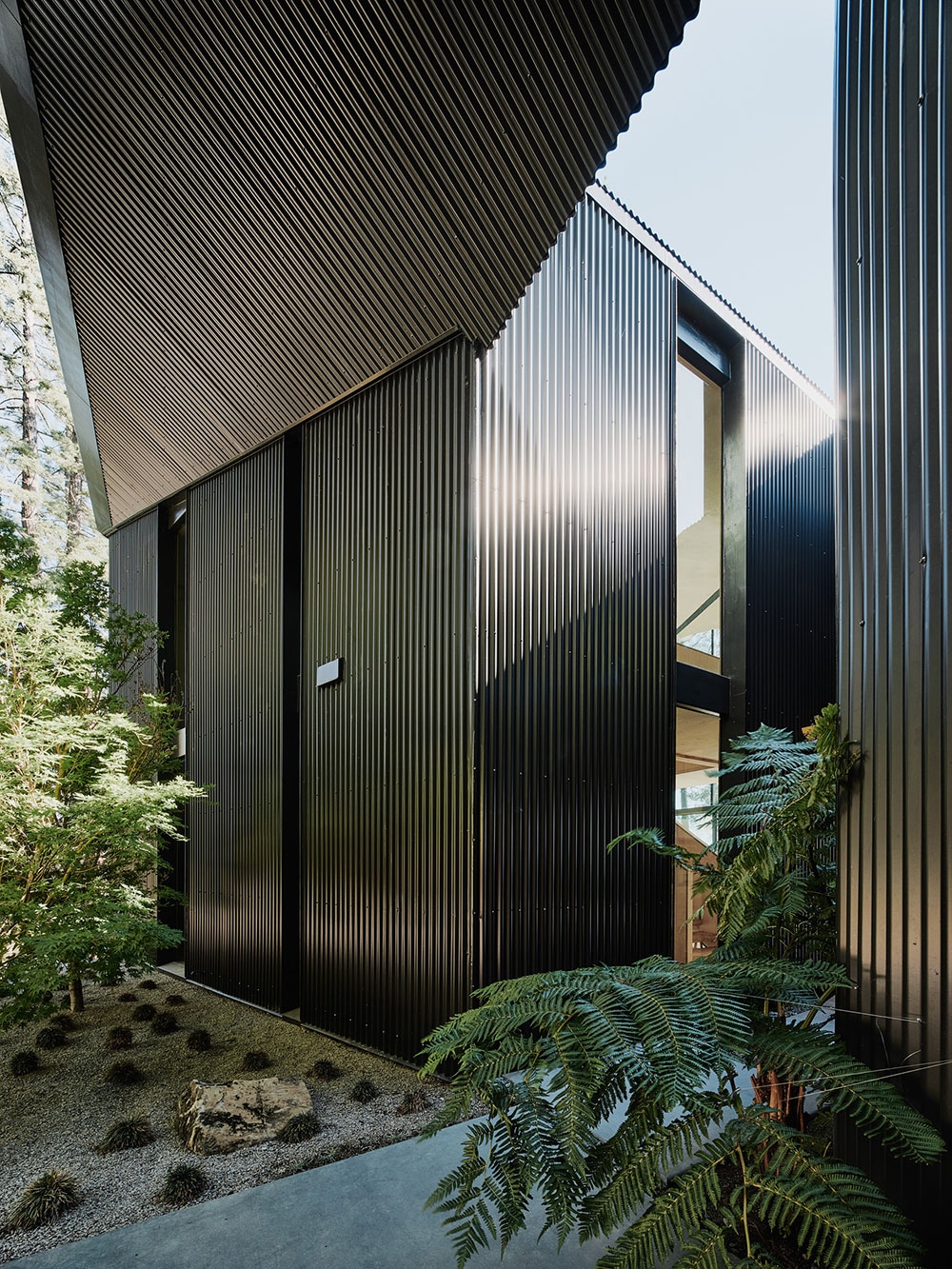 加州纳帕谷的现代玻璃金属森林别墅-12