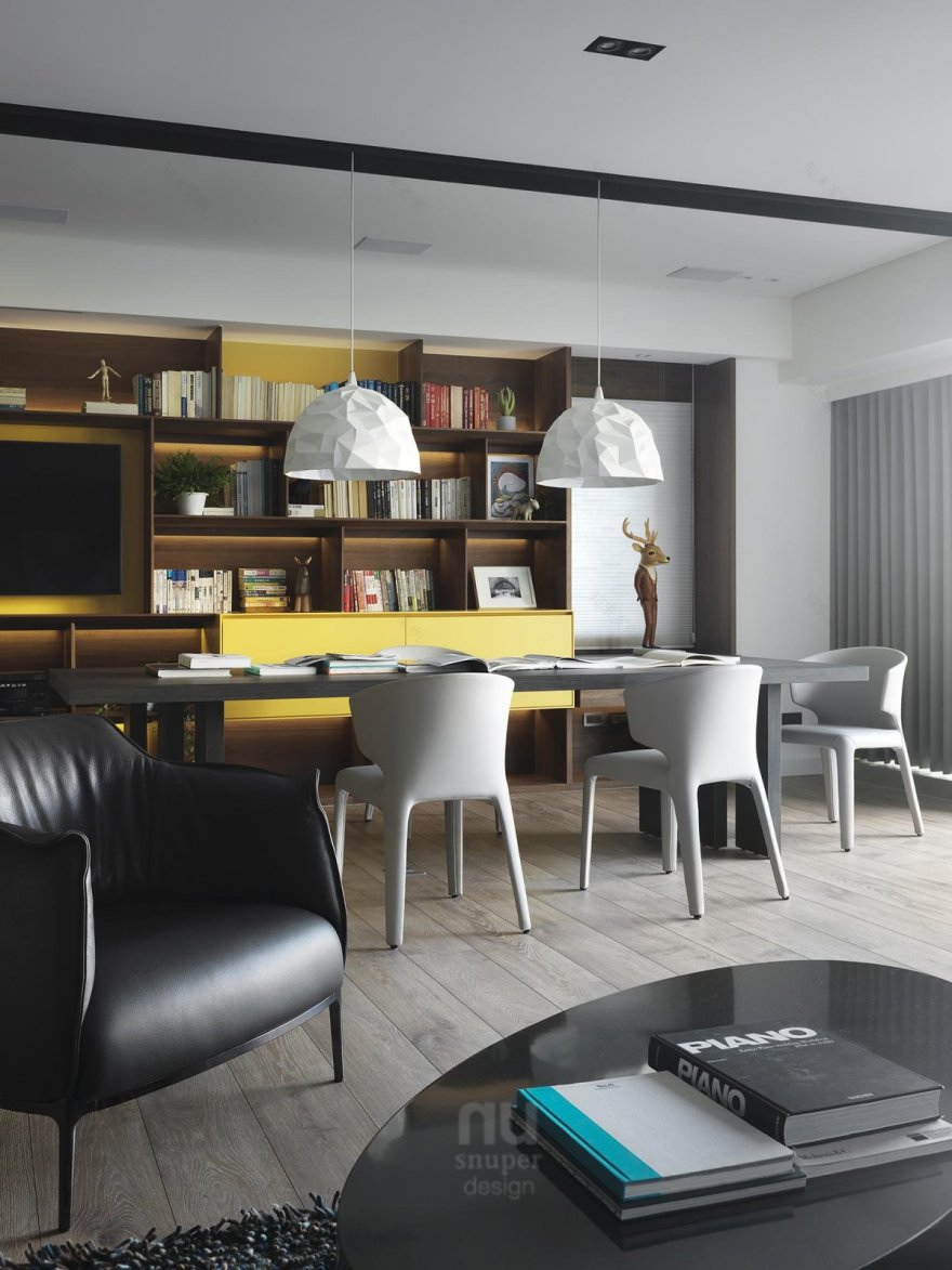 原味生活,书墙为背景的现代住宅设计-8