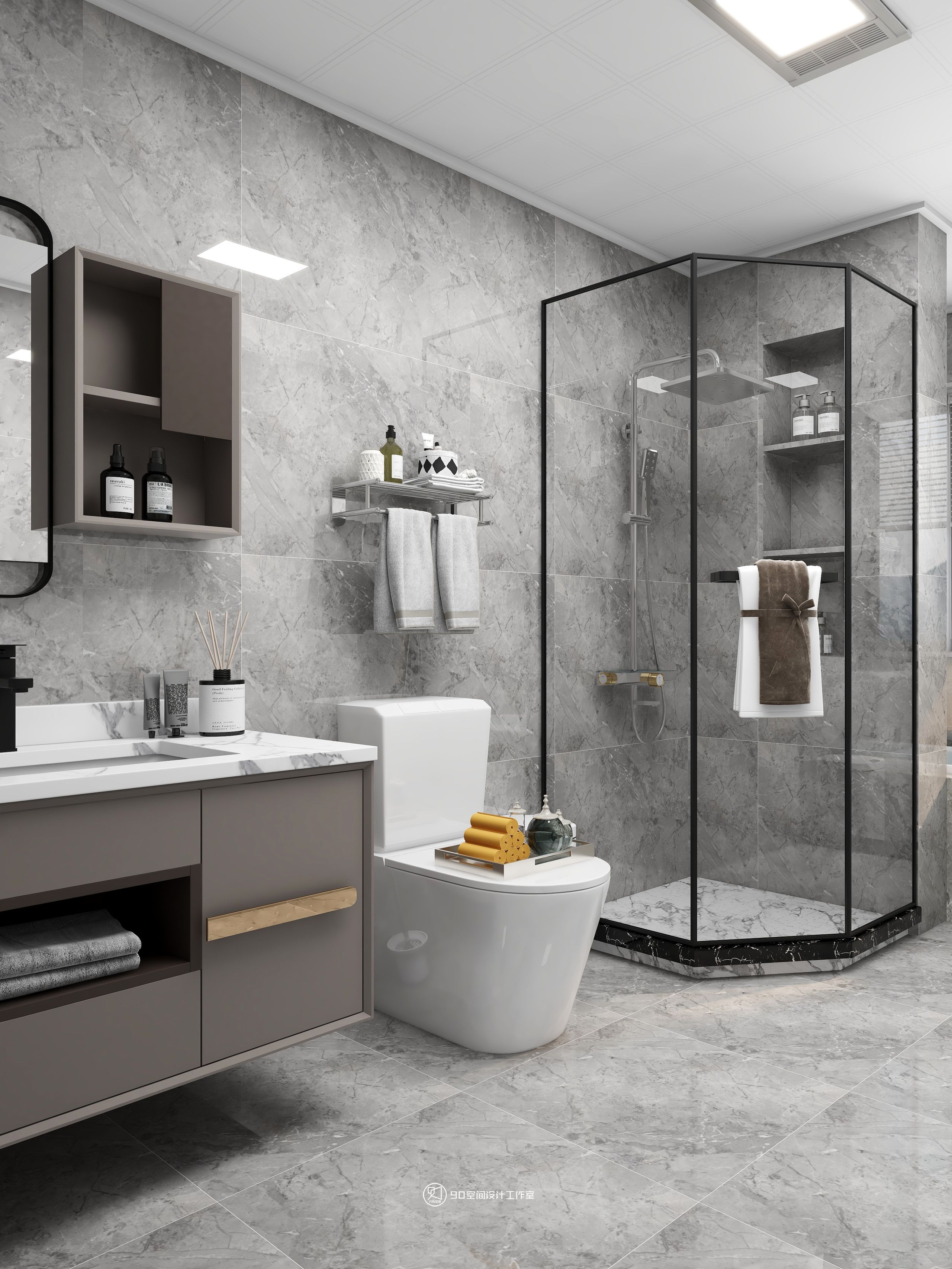 189㎡轻奢复式住宅设计丨90 空间设计-49