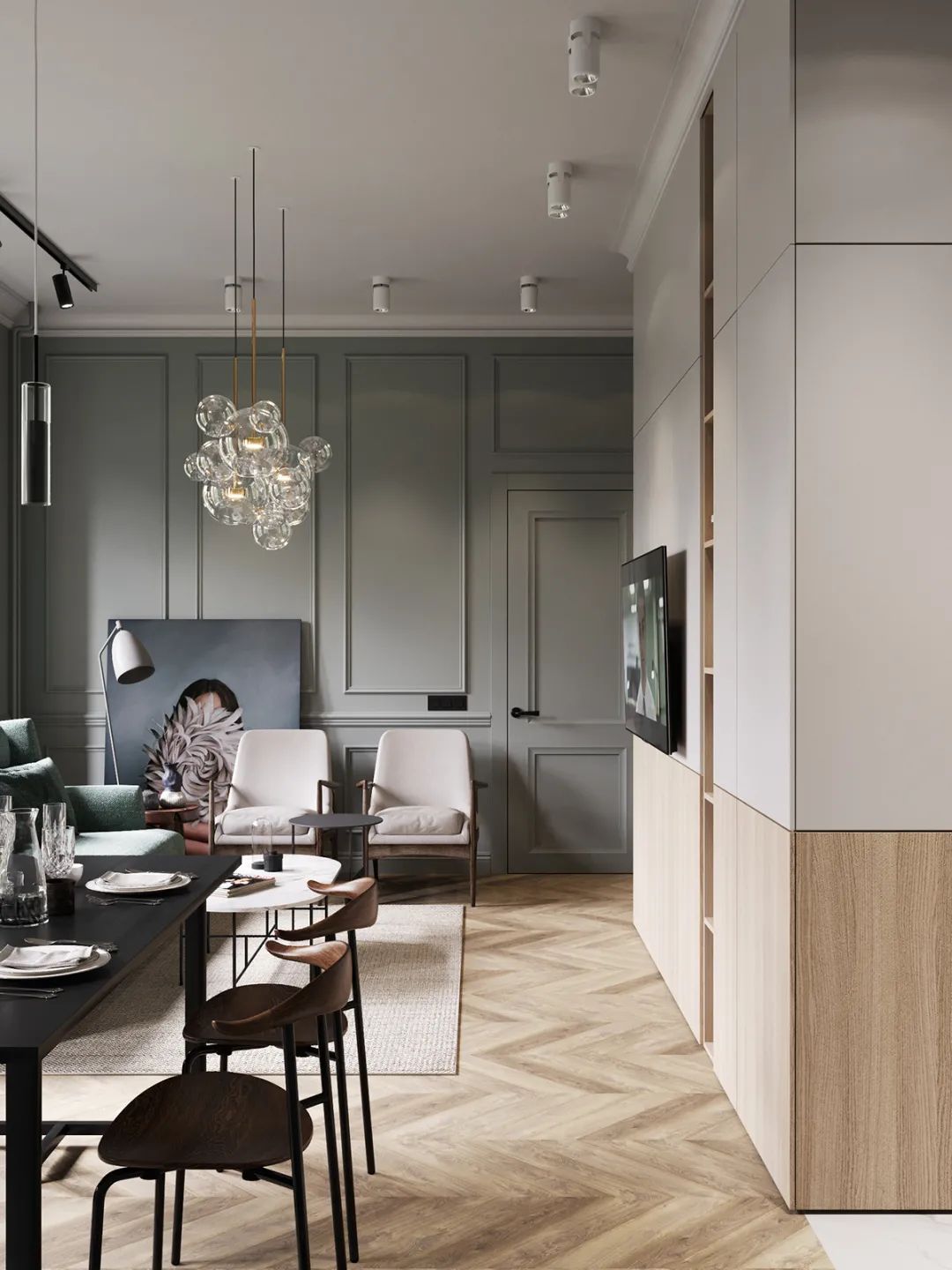 莫斯科 66㎡莫兰迪简约风公寓,玻璃隔断打造开放式空间-54