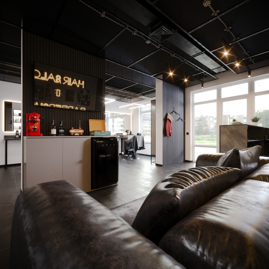 Modern Industrial Barbershop — Interior Visualization-12
