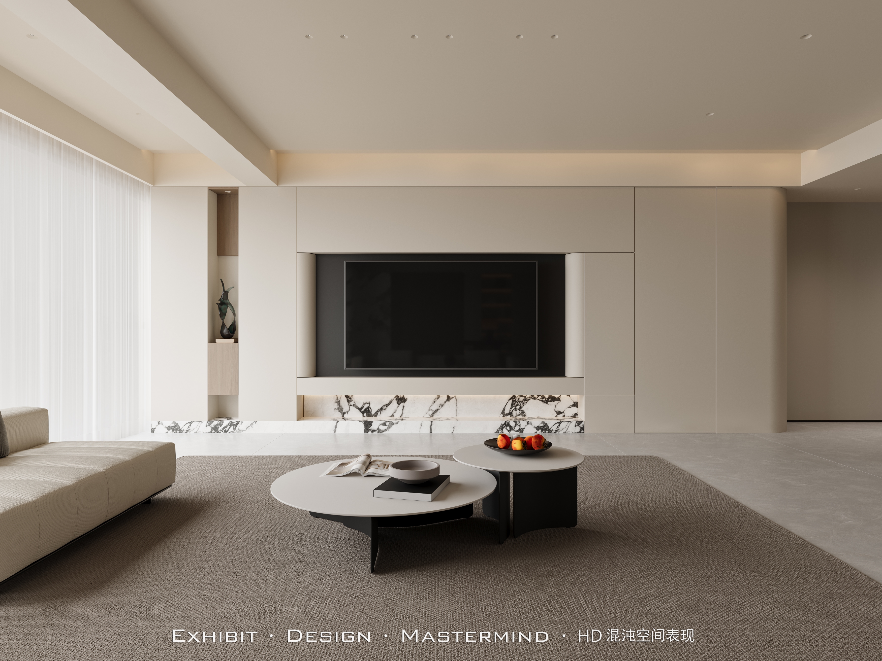 现代极简风客餐厅X混沌空间效果表现-3