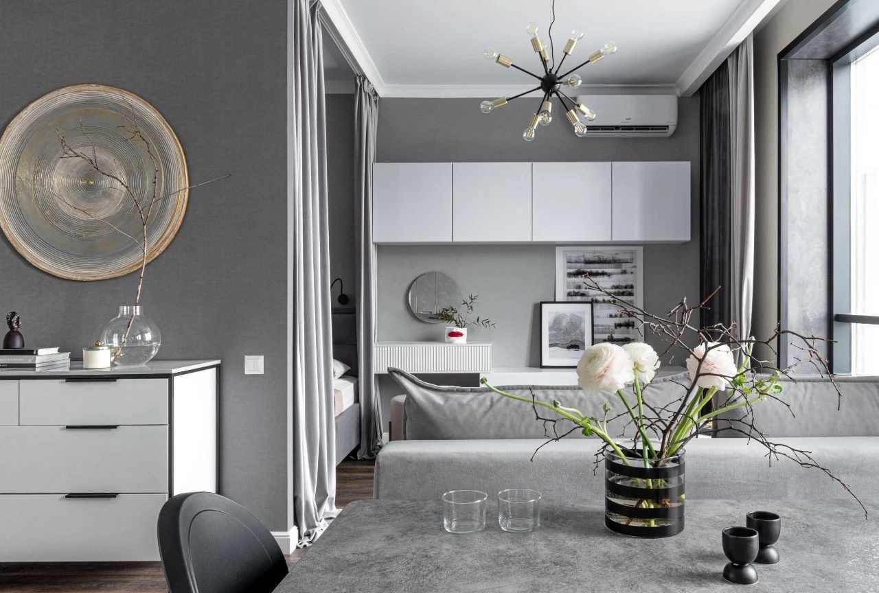 40㎡灰色小公寓室内设计丨Alana Kalabekova-3