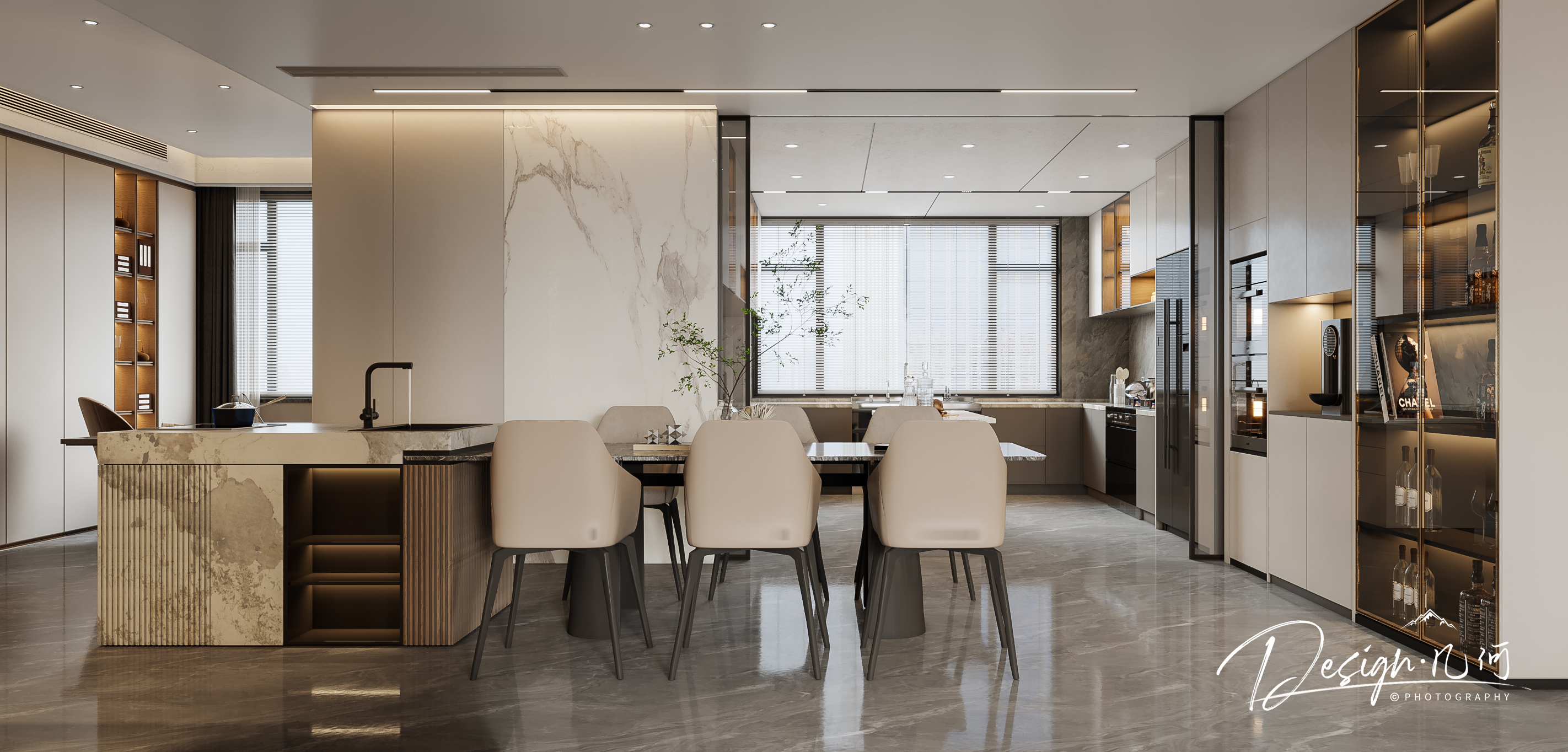 几何空间视觉表现 | 国建翠园现代奶油风客餐厅-3