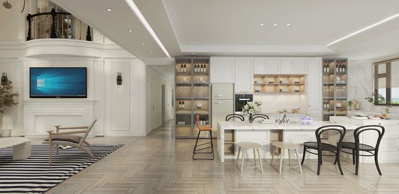 浪漫简约法式白色系一二层空间设计-15