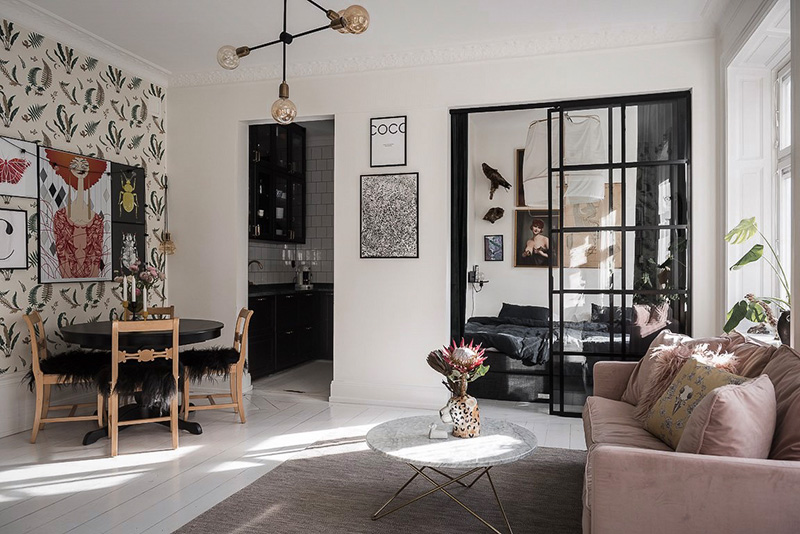 斯德哥尔摩 73 平米创意公寓 | 大胆墙纸与明亮装饰-4