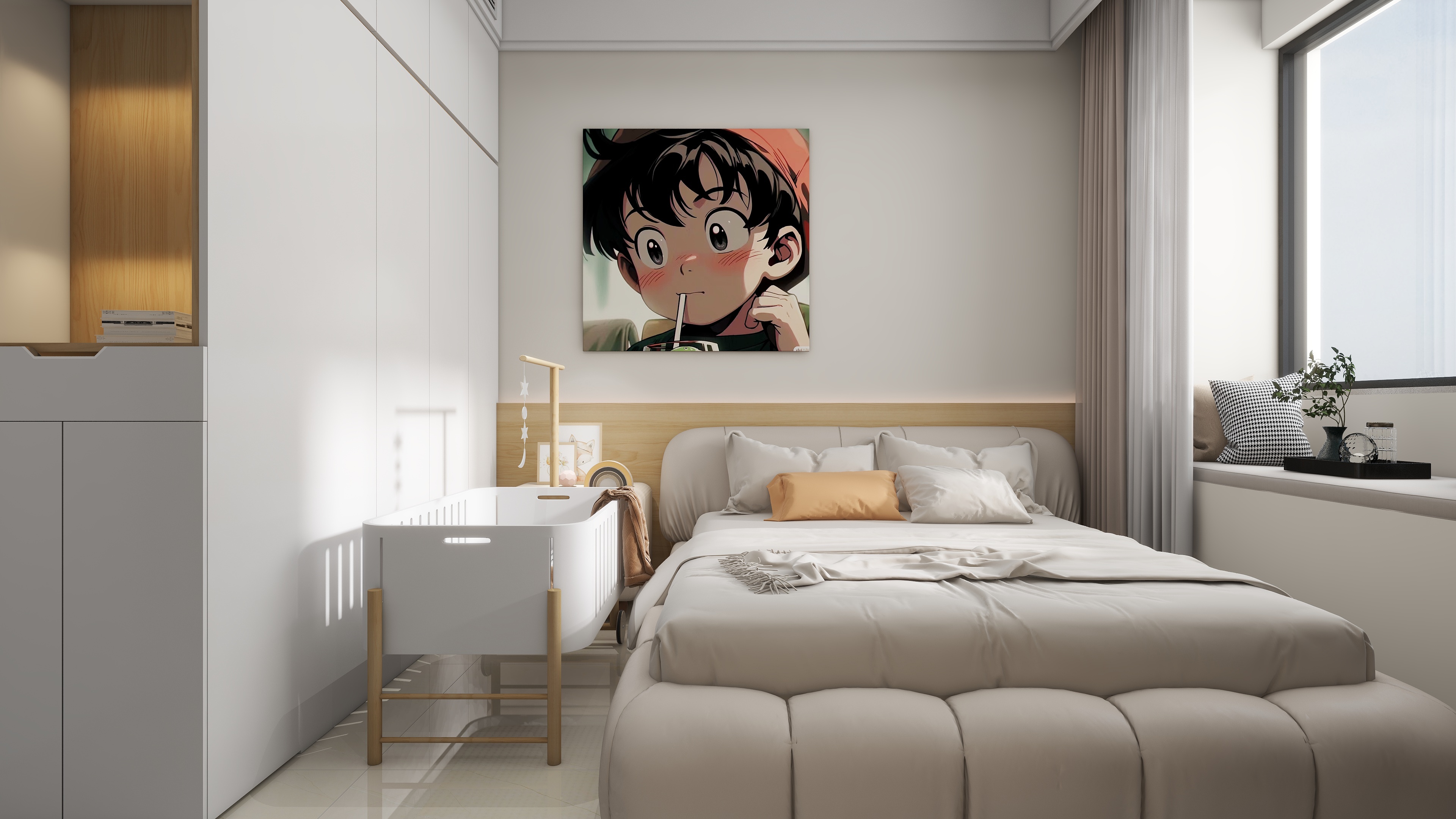 90㎡治愈系奶油风丨90空间设计-24