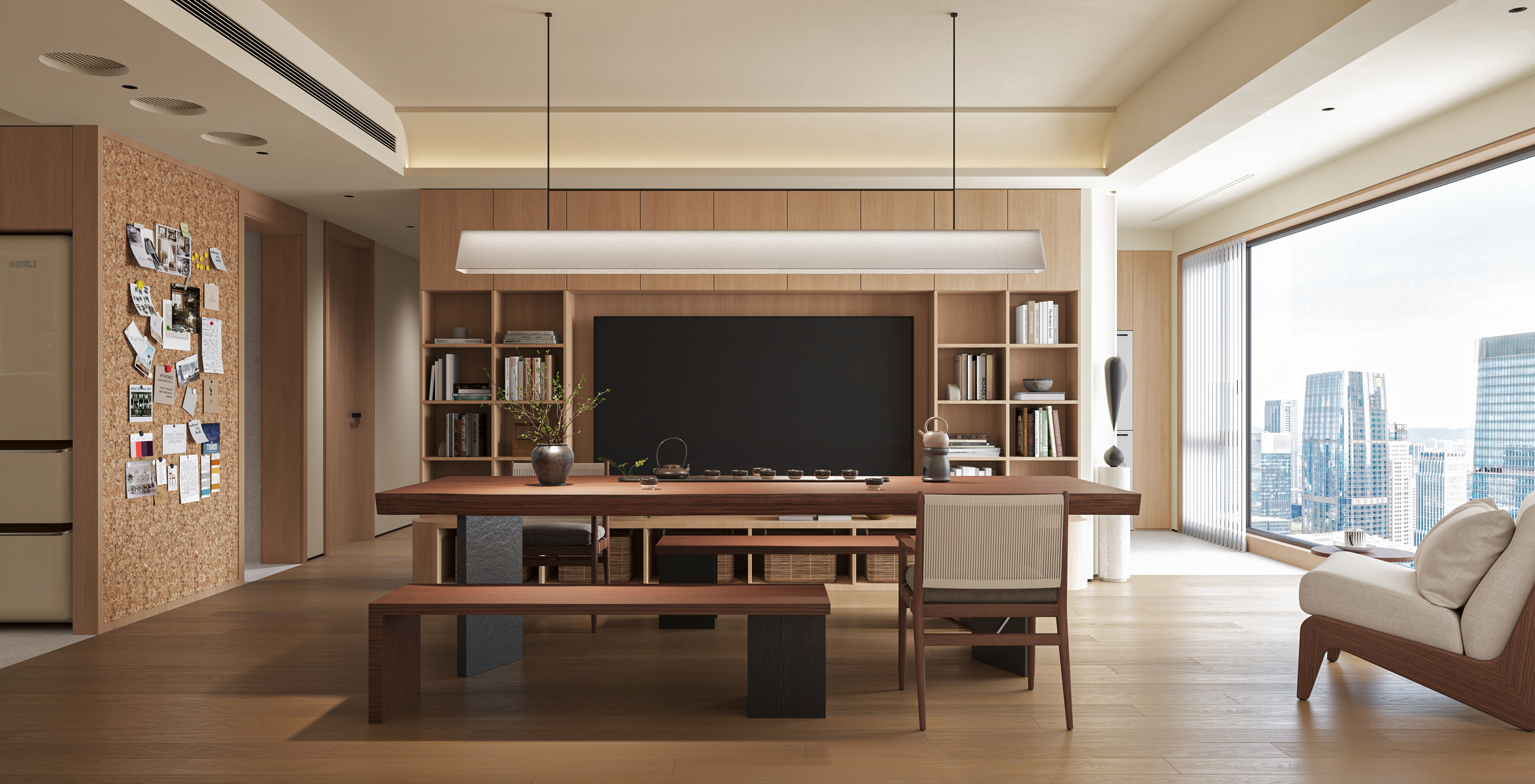 暖色简约客餐厅渲染-1