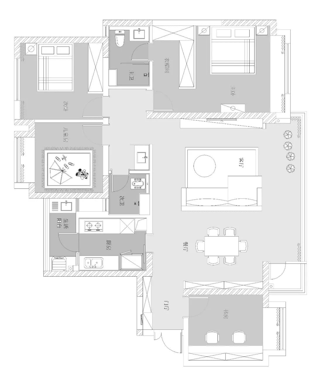 137㎡三口之家,温馨设计融入阳台、投影仪与衣帽间-6