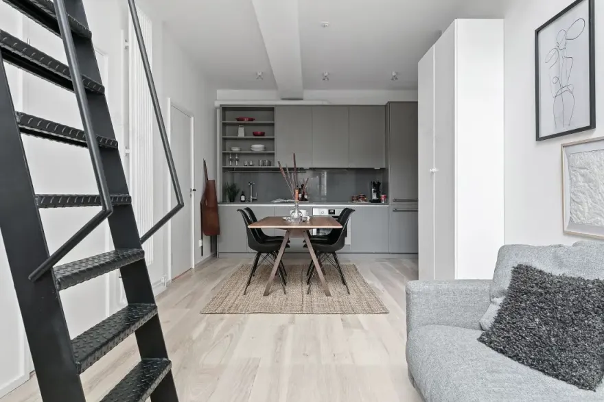 42 平米瑞典小公寓,6.6 米层高打造豪华酒店风-7