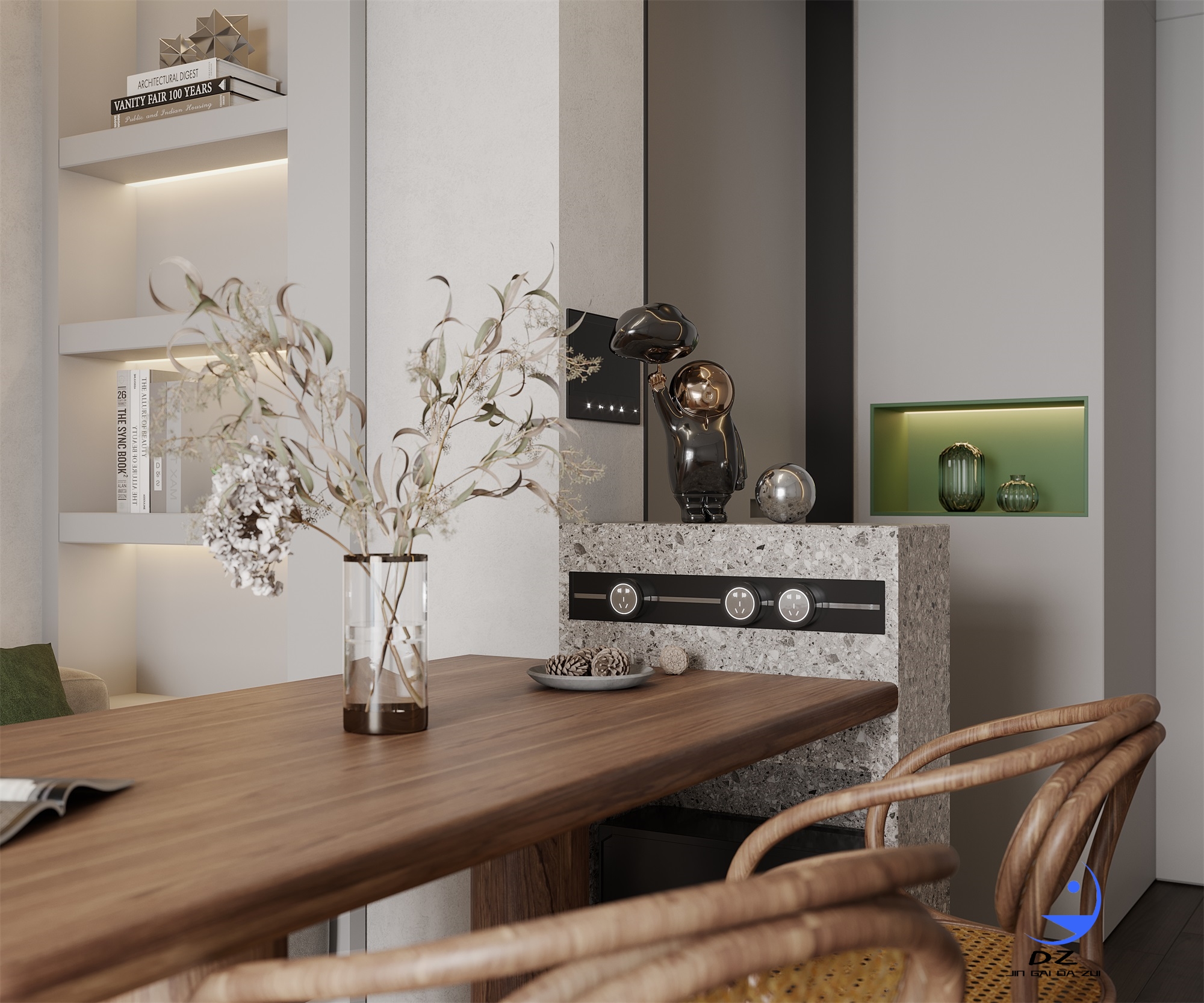 现代黑白系客餐厅卧室过道效果图-17