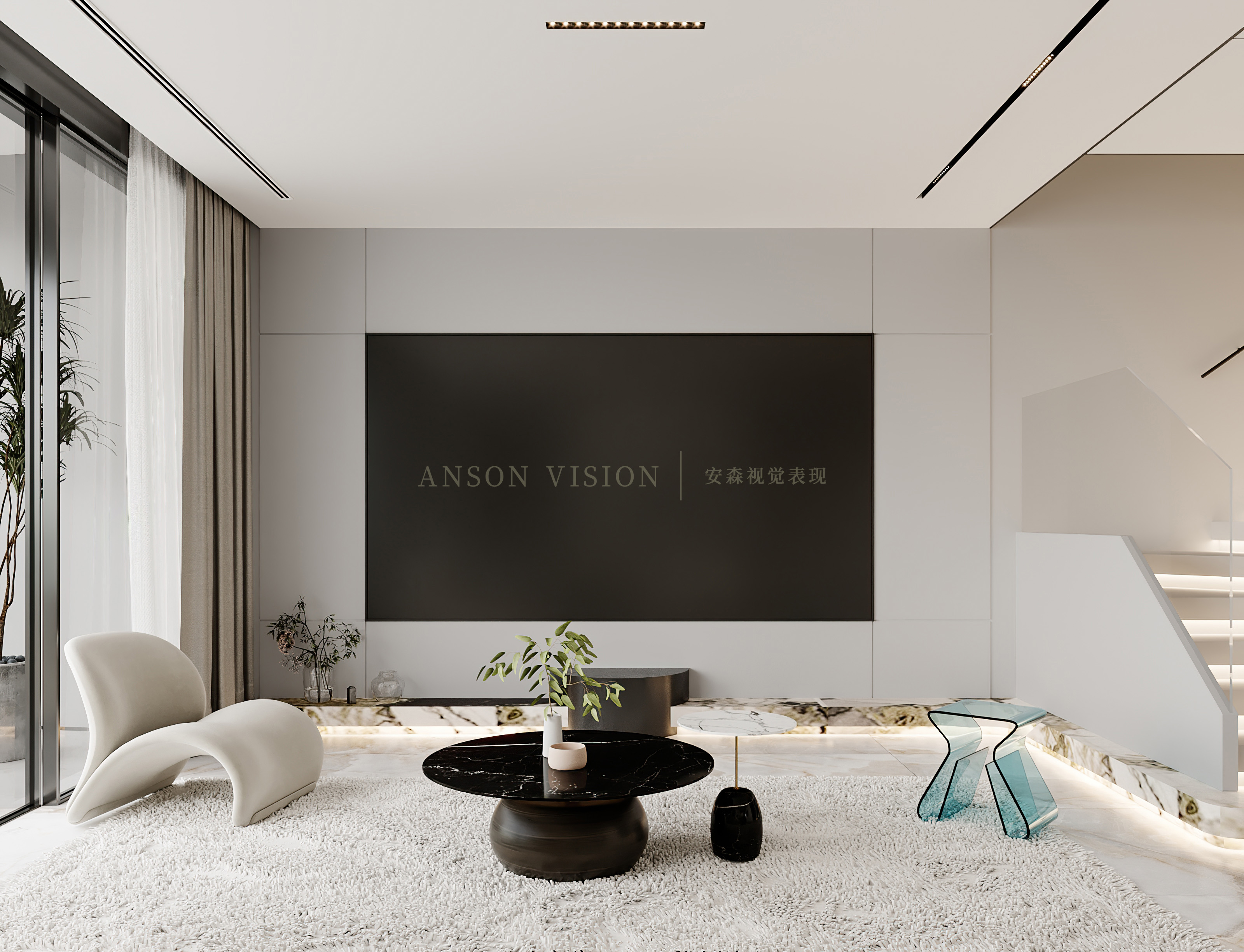 黑暗风现代客餐厅卧室设计案例丨Ansonvision·蒙头睡-18