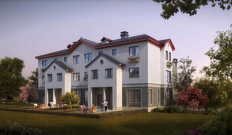 联排别墅双拼别墅建筑外观设计案例效果图-8