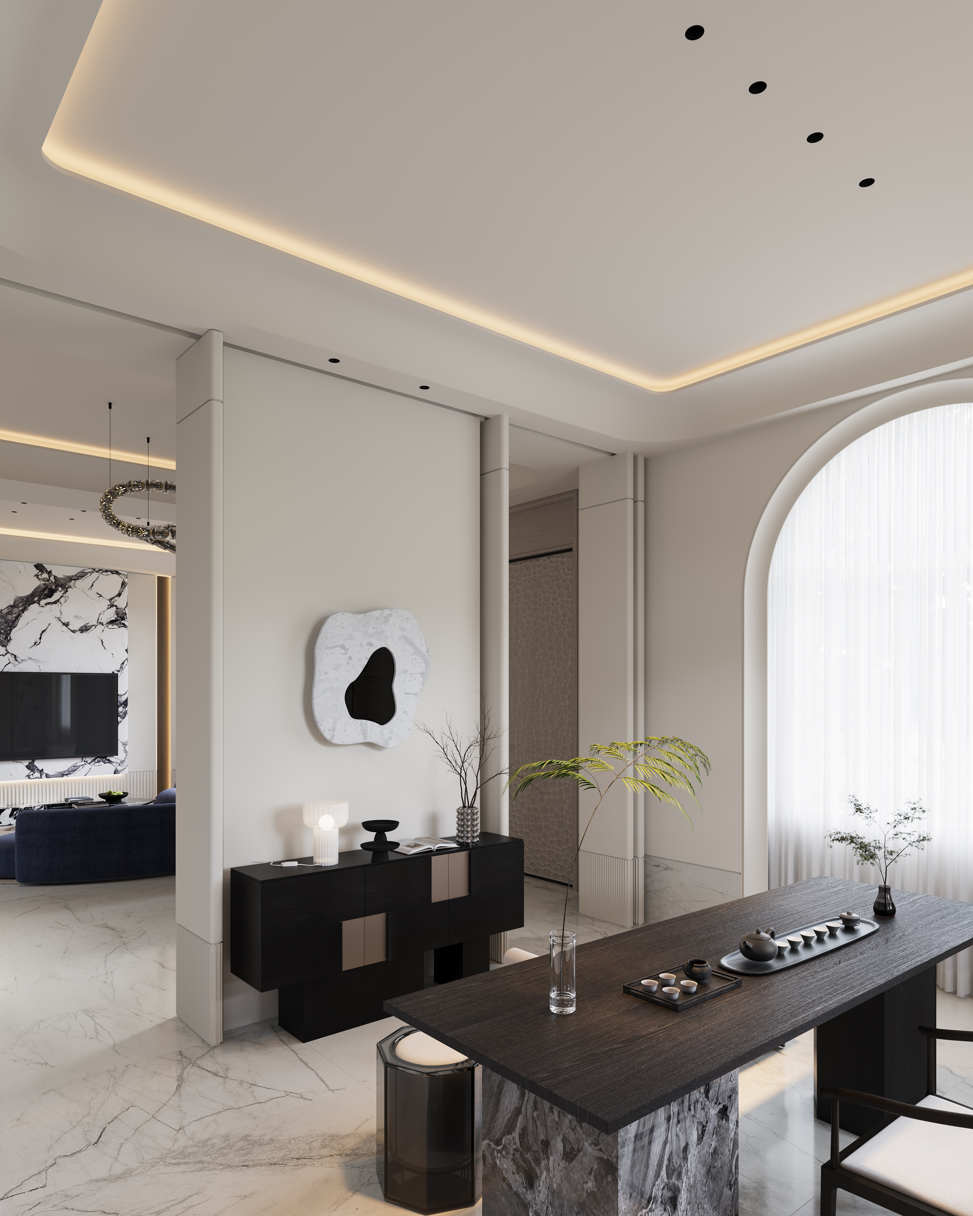 挑高别墅  轻奢客餐厅-14