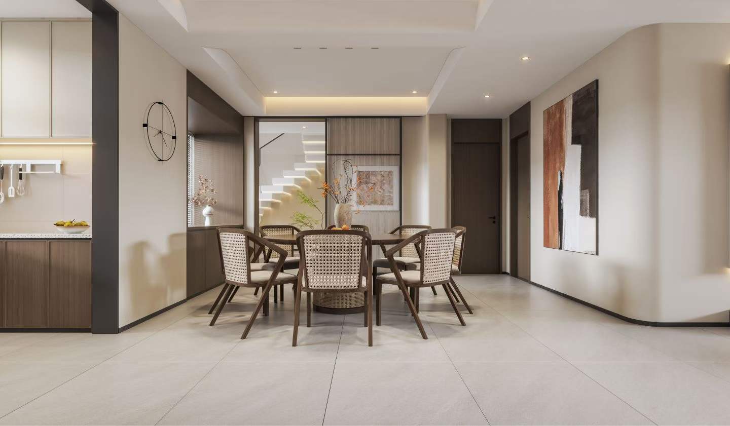 现代别墅轻奢风格客餐厅效果图表现-2