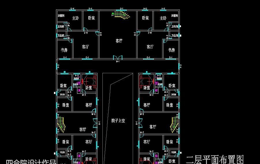 
安徽双拼中庭院落四合院中式仿古风格中式二 -6