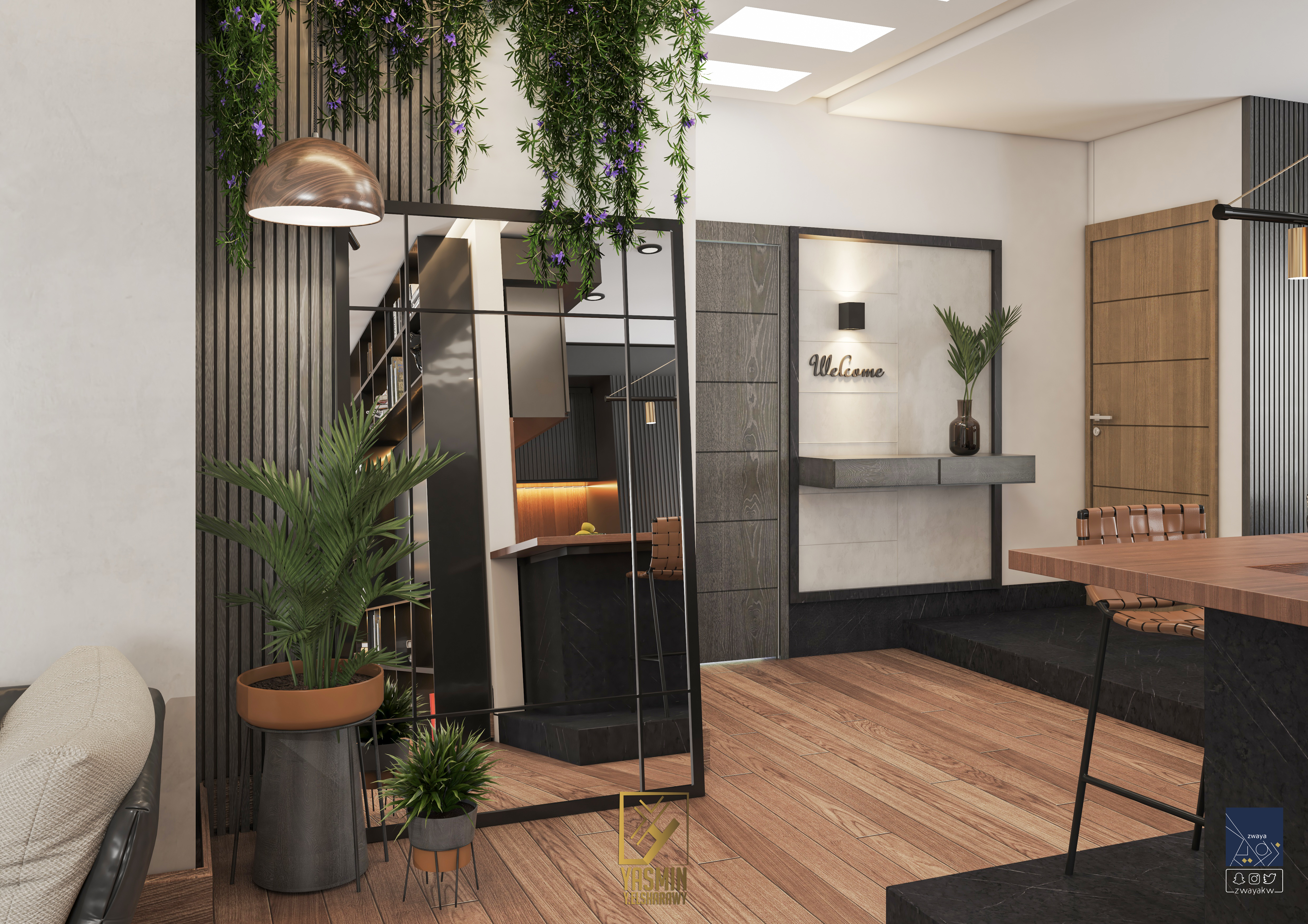 当代客厅与开放式厨房和餐厅设计丨yasminy.elsharawy-12