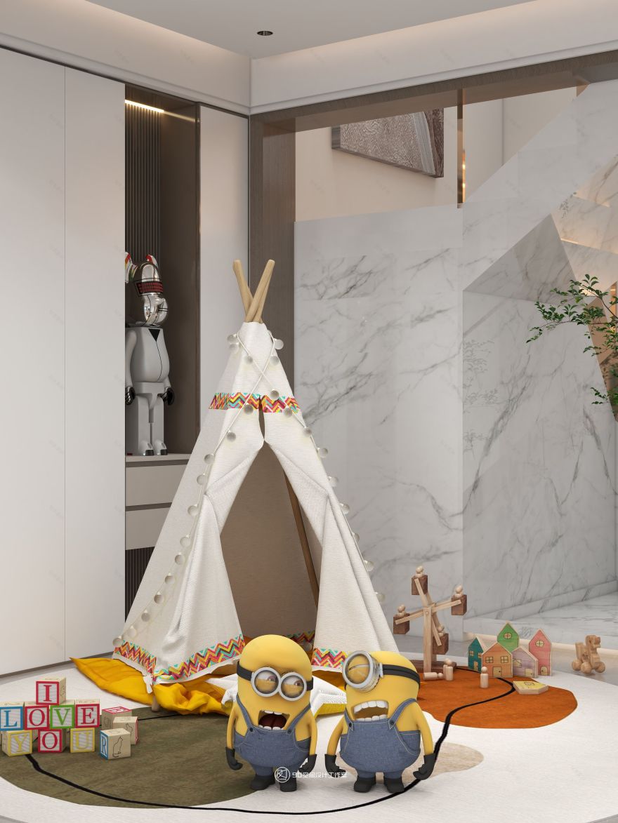 海市蜃楼现代轻奢风格挑高别墅设计丨90 空间设计-9