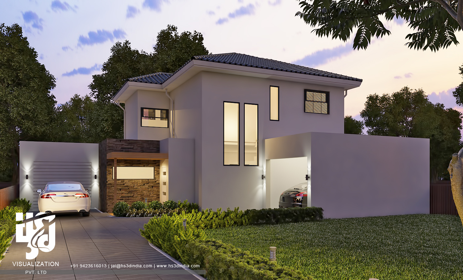 印度 HS3D 可视化平房夜景渲染-12