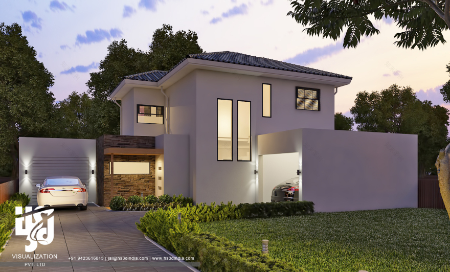 印度 HS3D 可视化平房夜景渲染-12