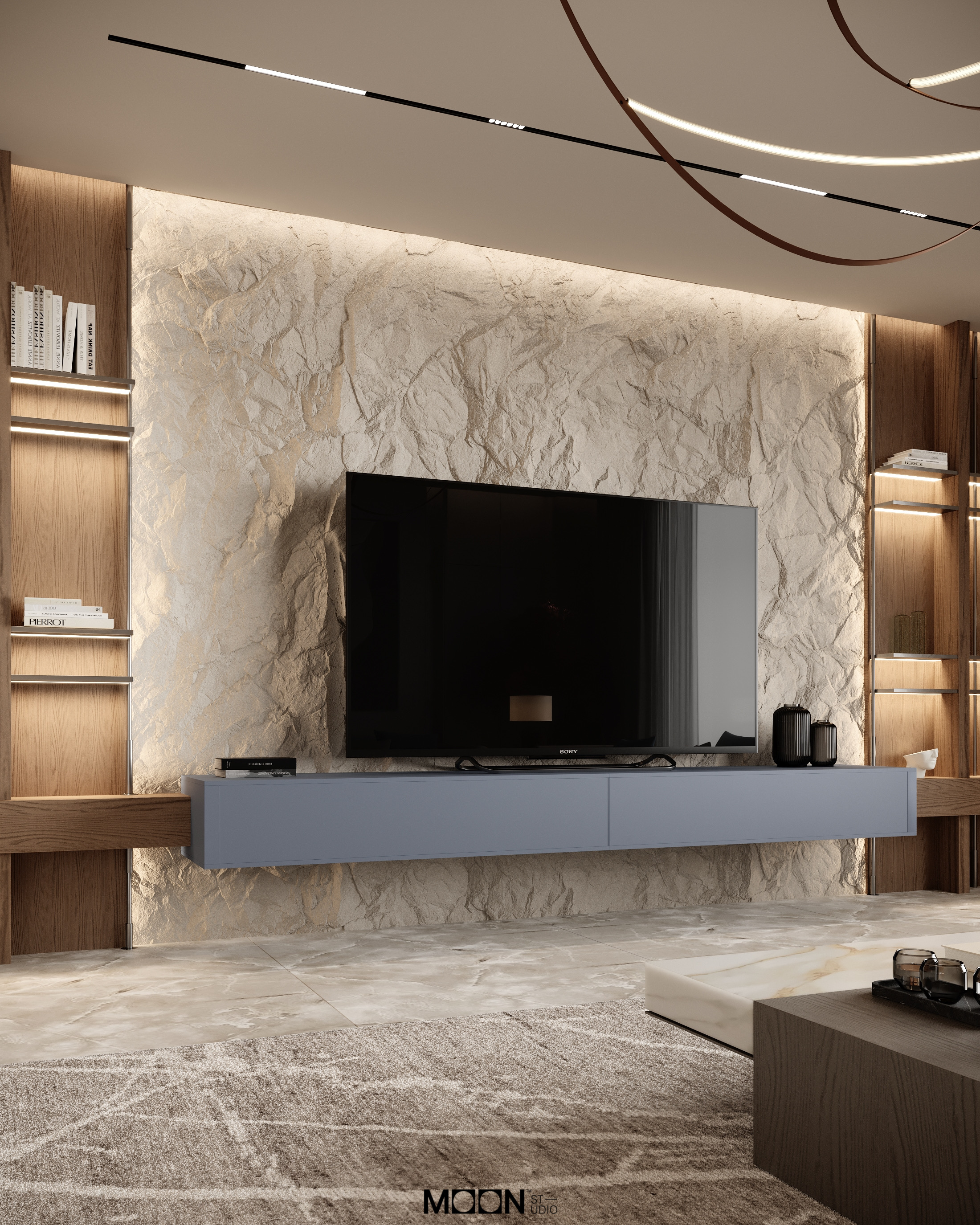 此处desgin可能拼写错误，正确的应该是design，Hall design可翻译为大厅设计 丨Moon Studio-22