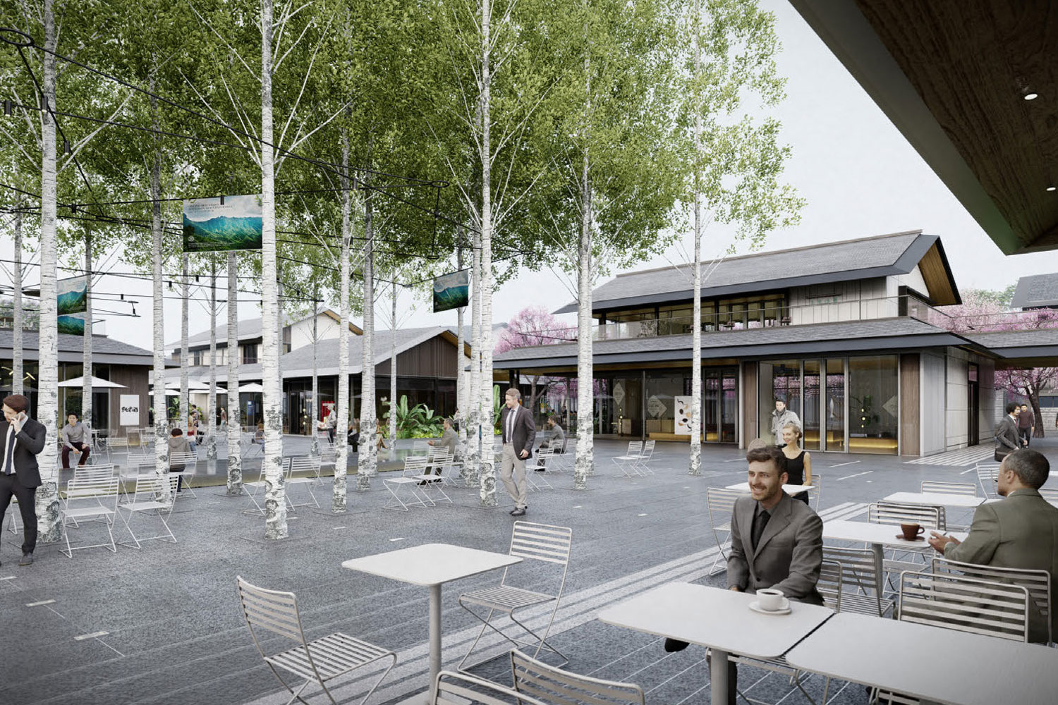 杭州万科玉鸟集枭音钟塔广场商业街SU模型-1