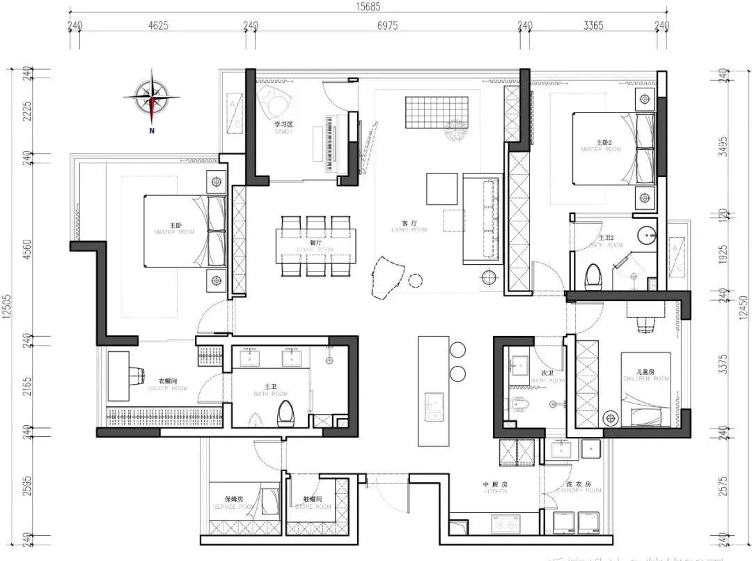 现代时尚大三代同堂之家，165 平大平层设计亮点解读-18